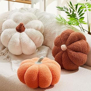 Juexica 3 Pieces Stuffed Pumpkin Pillow Fluffy Plush 3D Pumpkin Shaped D...