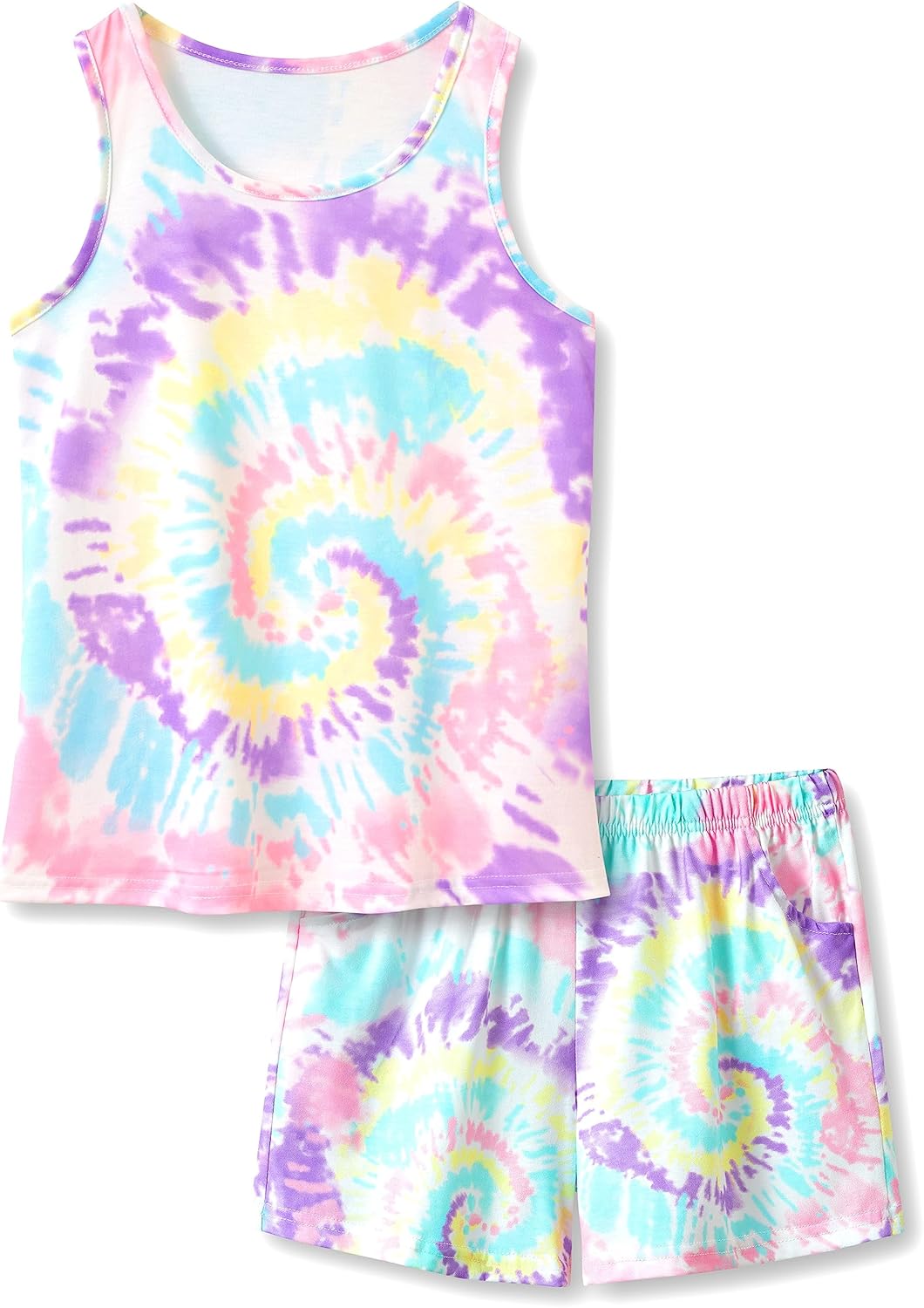 Tebbis Tween Girls Pajamas Trendy Tie Dye Spiral 2-Piece Shirt & Shorts PJ Set Jammies Size 6-18