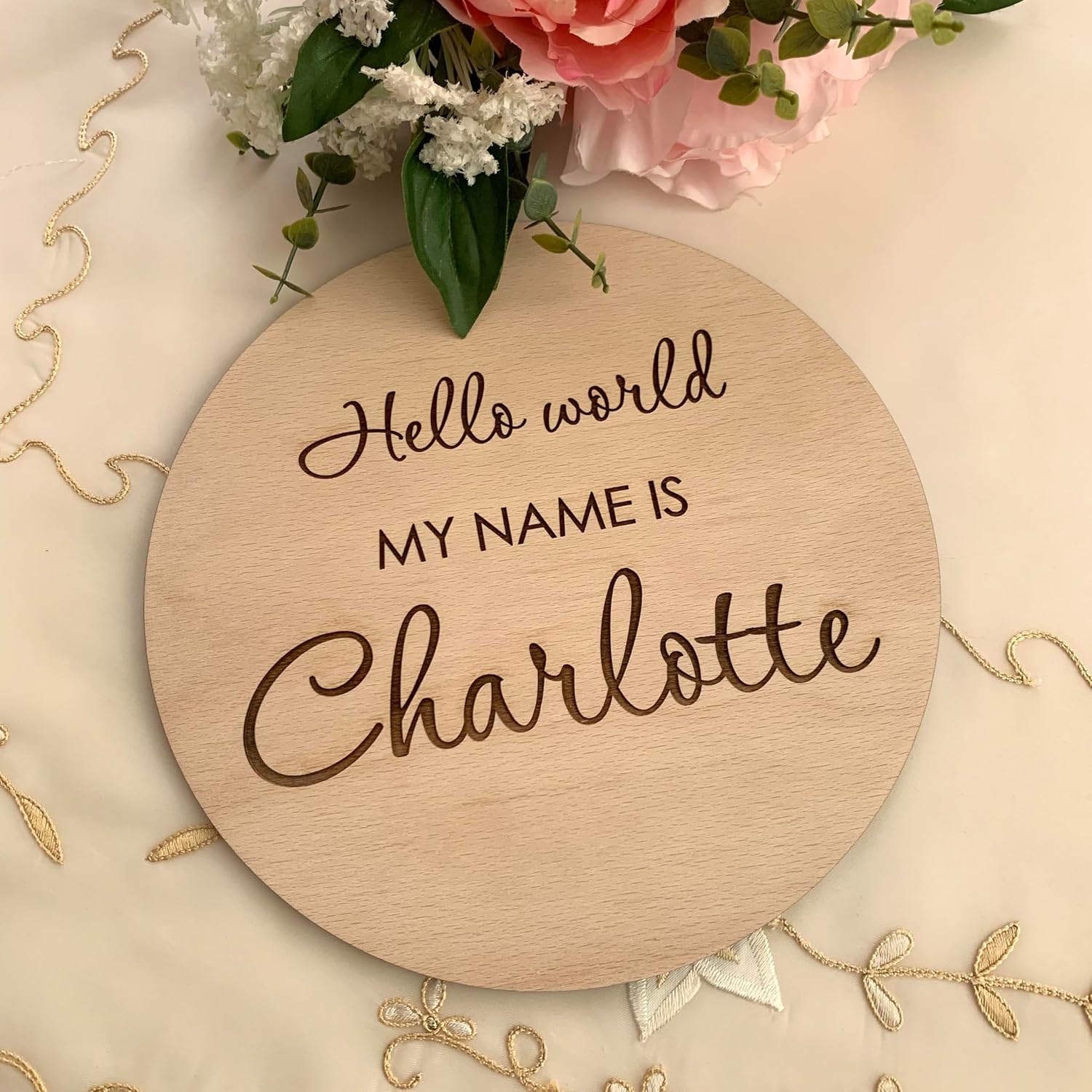 Personalized Newborn Baby Announcement Sign for Hospital, Custom Baby Name, Hello World, Wooden Birth Sign, Photography Photo Prop, Gender Reveal, 4.5-16 Inches (Design 3)