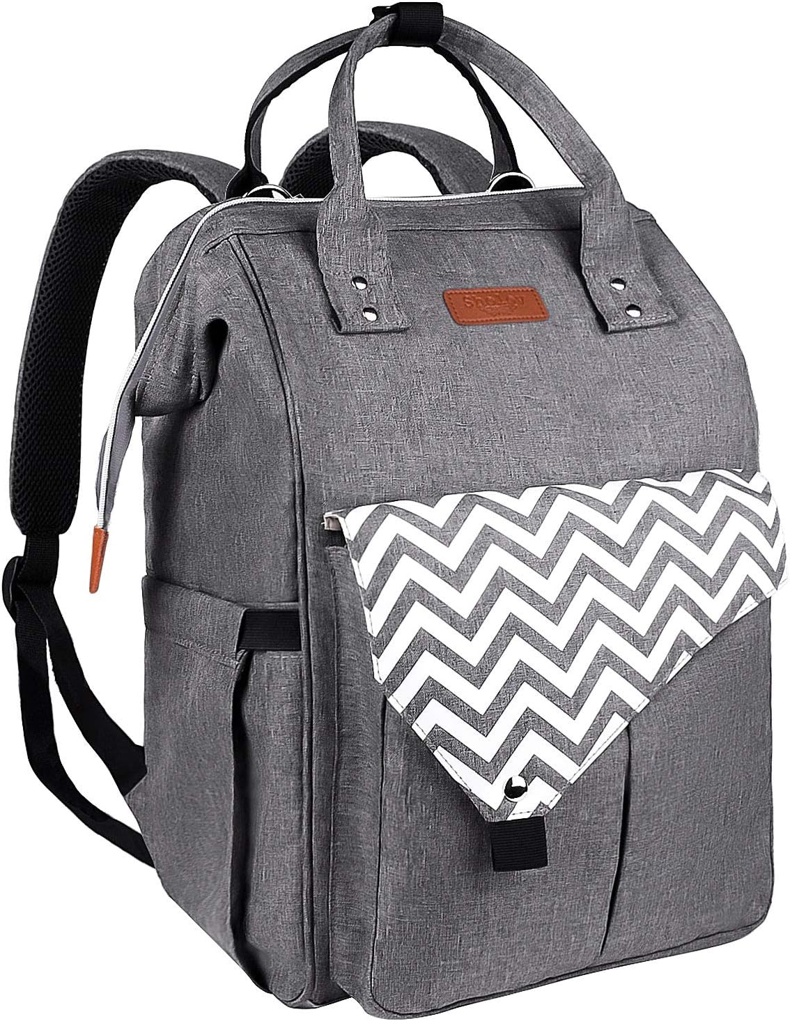 Diaper Bag Backpack, Sholov Large Multifunctional Waterproof Baby Nappy Changing Bags with USB Port, Changing Pad, Stroller Strap Gray