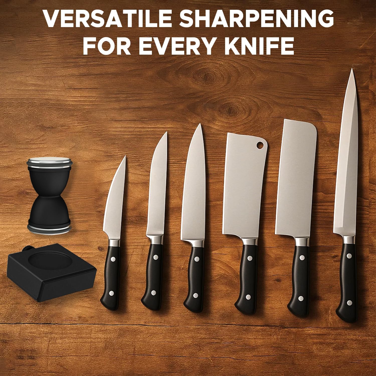 Knife Sharpener Tool, Kitchen Knife Sharpener Kit, Knife Sharpening with Diamonds and Ceramic Discs for Steel of Any Hardness, 15° and 32° Magnetic Angle, Ideal Gift (Black)