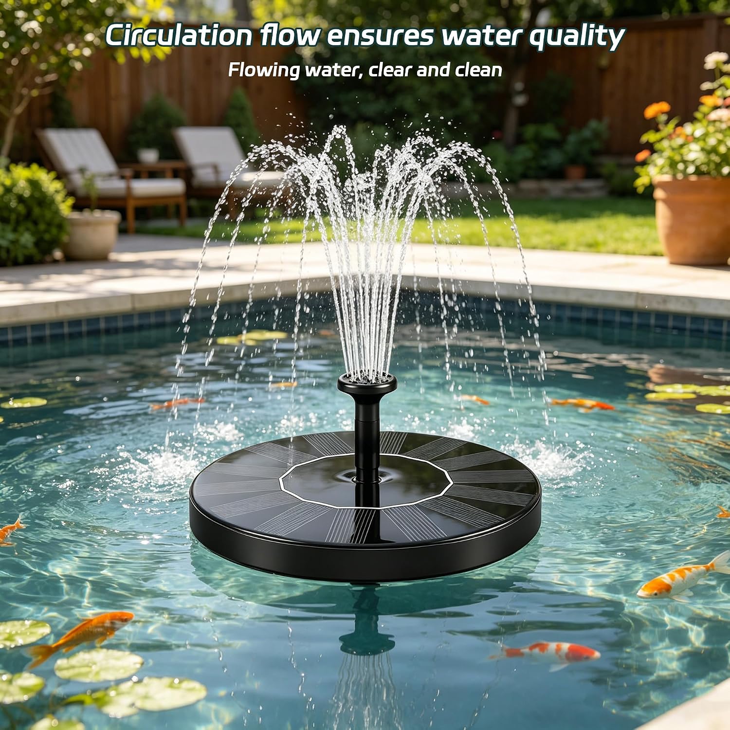 Solar Fountain for Bird Bath, Floating Mini Solar Water Fountain Pump with 6 Nozzles, Solar Powered for Garden Pond Pool Outdoor Decor, ABS Plastic