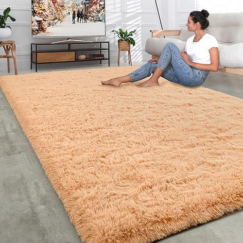 Rtizon Alfombra suave de pelo largo para sala de estar, alfombras esponjosas de 8 x 10 pies con parte inferior antideslizante para dormitorio,