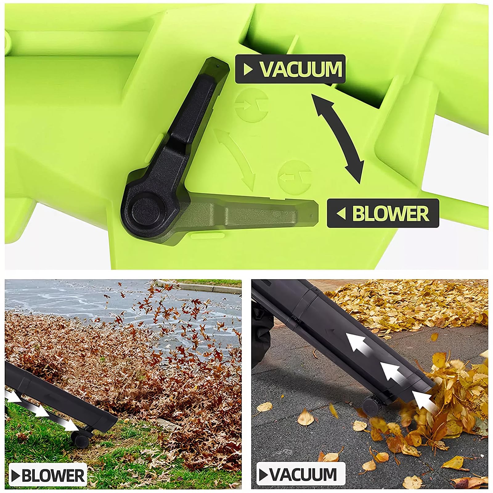 Soffiatore e aspiratore per foglie da giardino 3 in 1, trituratore e aspiratore per foglie, aspiratore e soffiatore da giardino con cavo con sacco di raccolta foglie da 35 litri e tracolla,10:1 green