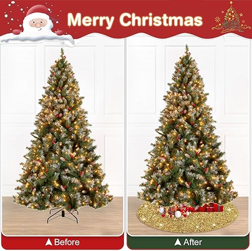 Miniatura 7 de PATYDEST Falda dorada para árbol de Navidad, lentejuelas de 21 pulgadas, faldas de terciopelo para árbol de Navidad con purpurina, cubierta base