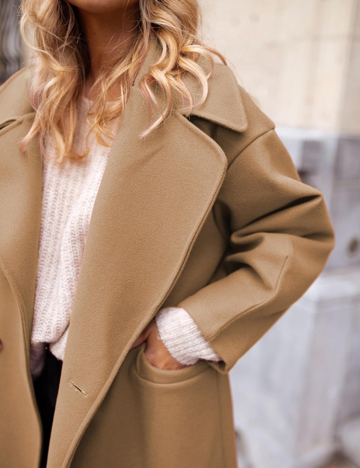 Faleave Women's Notch Lapel Coat Winter Wool Blend Single Breasted Peacoat - Image 6