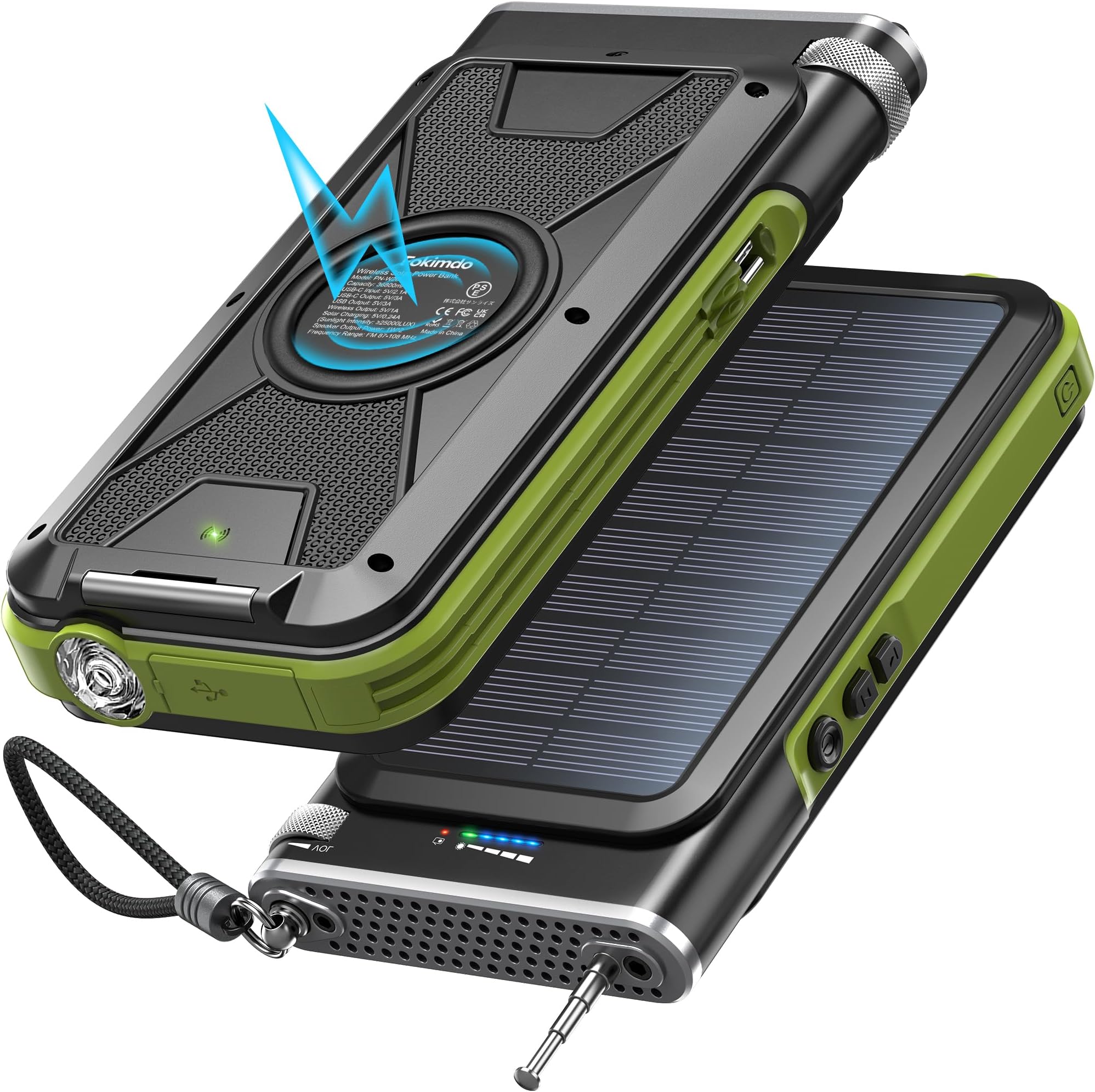 Fokimdo Solar Charger Power Bank 36800mAh, Wireless