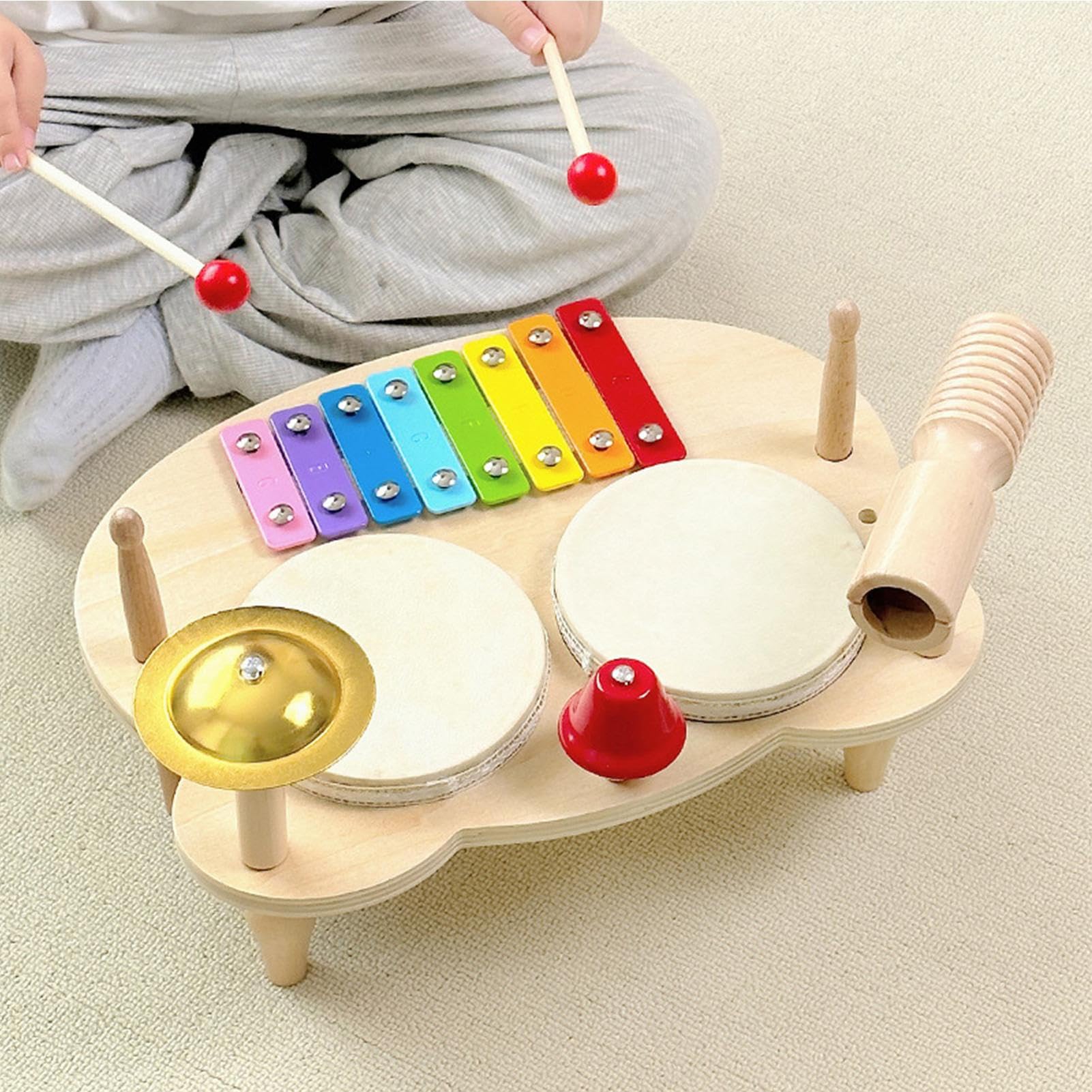 Set Di Batteria Per Bambini Giocattoli Musicali Di Percussione In Legno | Tamburi Per L'Infanzia Per Ragazzi E Ragazze, Per Compleanno E Natale, Per Pratica E , E Come Tavolo