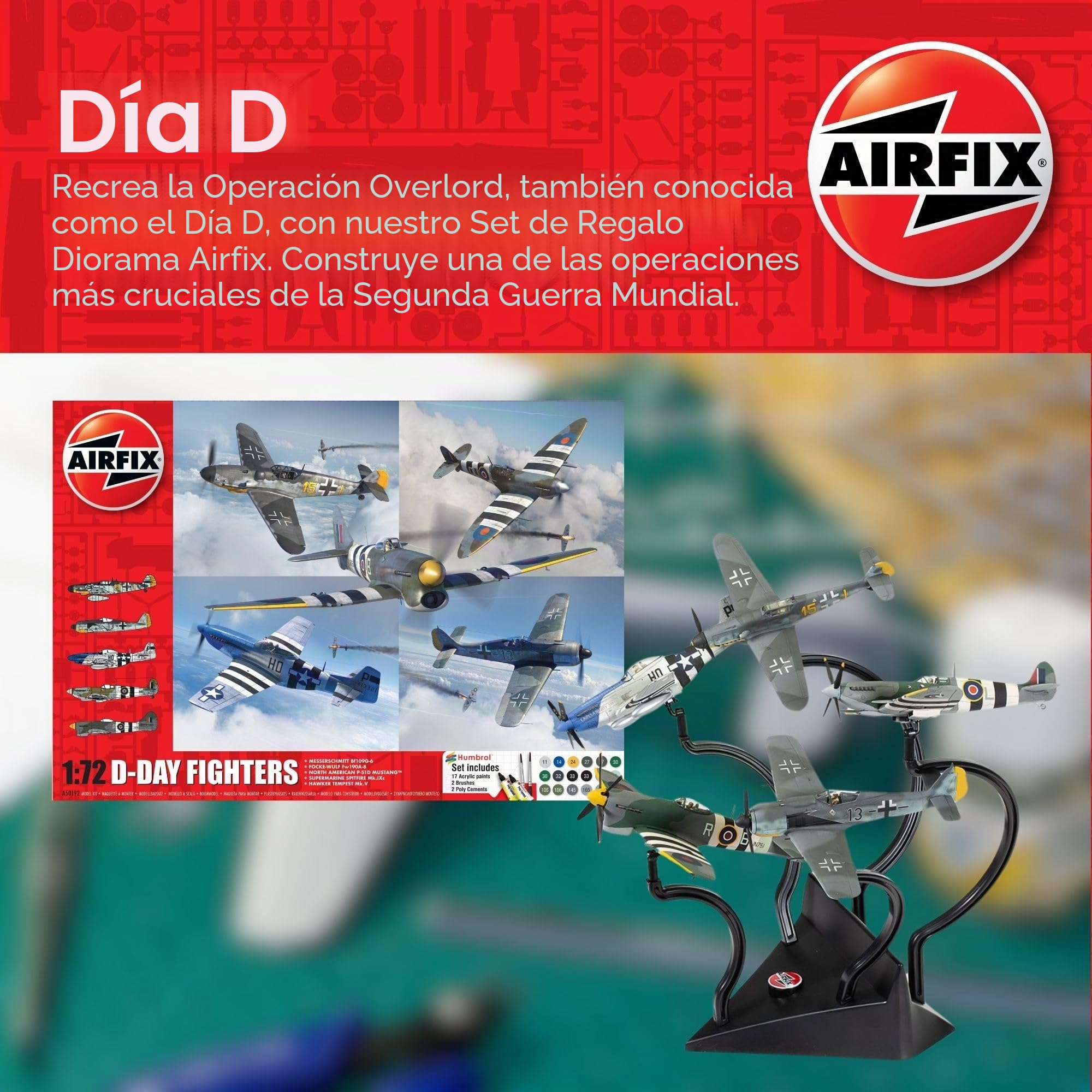 Airfix - A50192 Kit de construcción en Miniatura de cazas del Día D, maquetas de Aviones de plástico a Escala 1/72 para Adultos