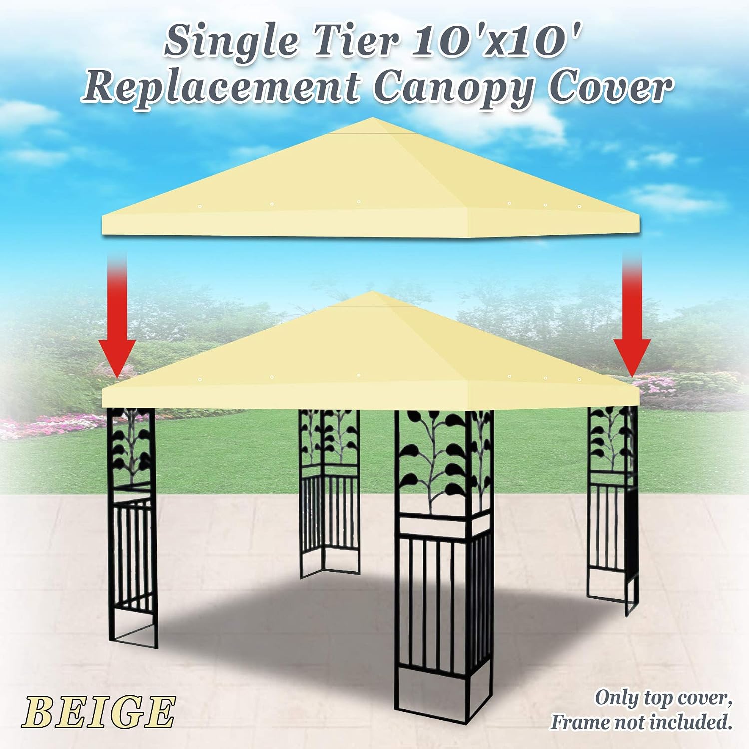 Strong Camel 10' x 10' Canopy Top Cover Patio Pavilion Replacement Gazebo Top Beige