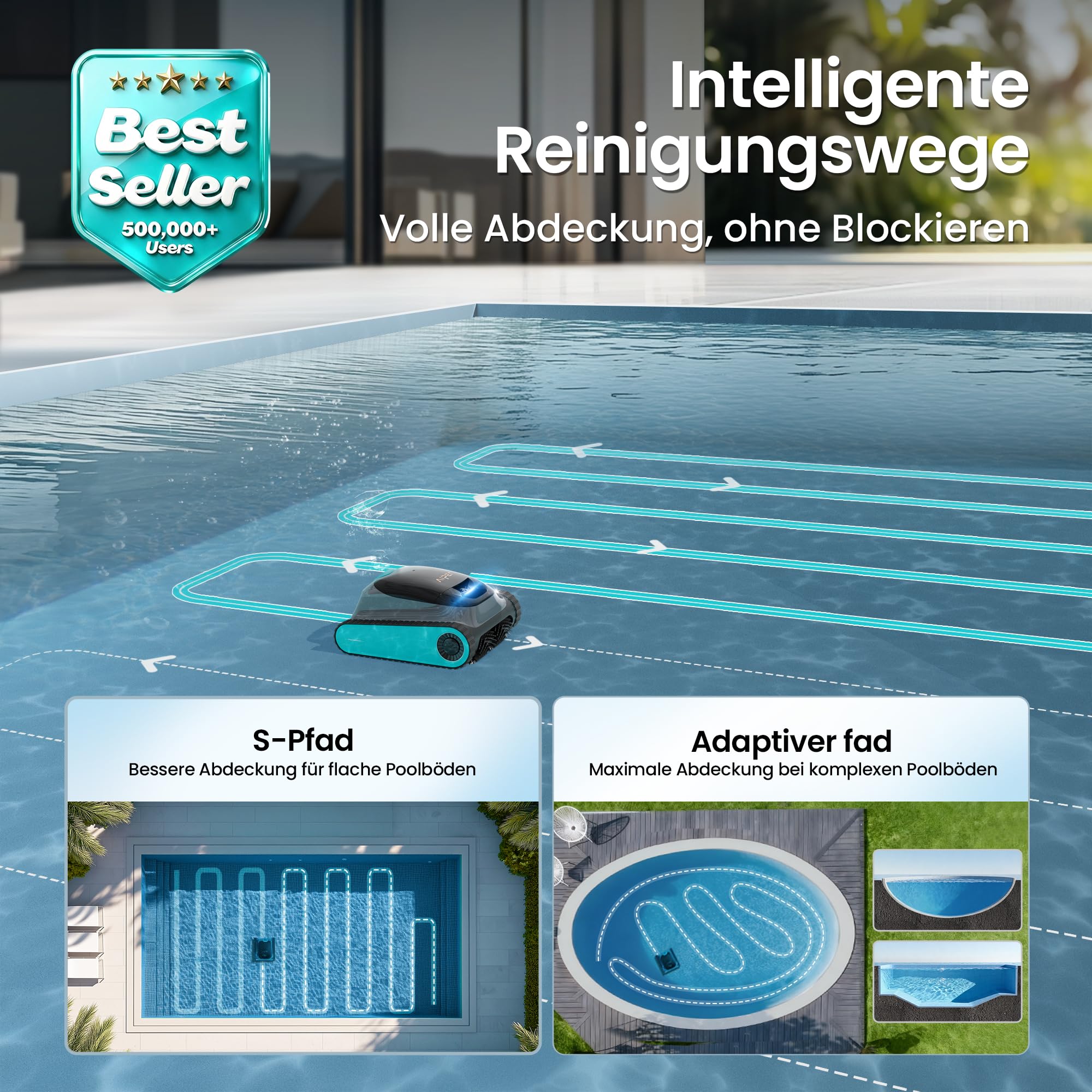 (2026 Upgrade) AIPER Scuba S1 Robot Piscine Nettoyage Sol, Parois & Ligne d’Eau, Autonomie de 270 Min, Filtration Ultra-Fine, Navigation Intelligente, Application & Mises à Jour OTA, Bleu