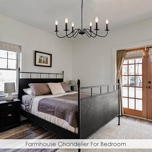 Miniatura 7 de YCZHCC Candelabro negro de 6 luces para decoración de comedor, estilo rústico industrial moderno para dormitorio, cocina, sala de estar, vestíbulo,