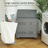 Vista 6 de OIAHOMY Cesta de ropa sucia con tapa, cesta de ropa de 140L con 3 bolsas extraíbles con forro, cesta plegable con tapa, cesta de mimbre sintético