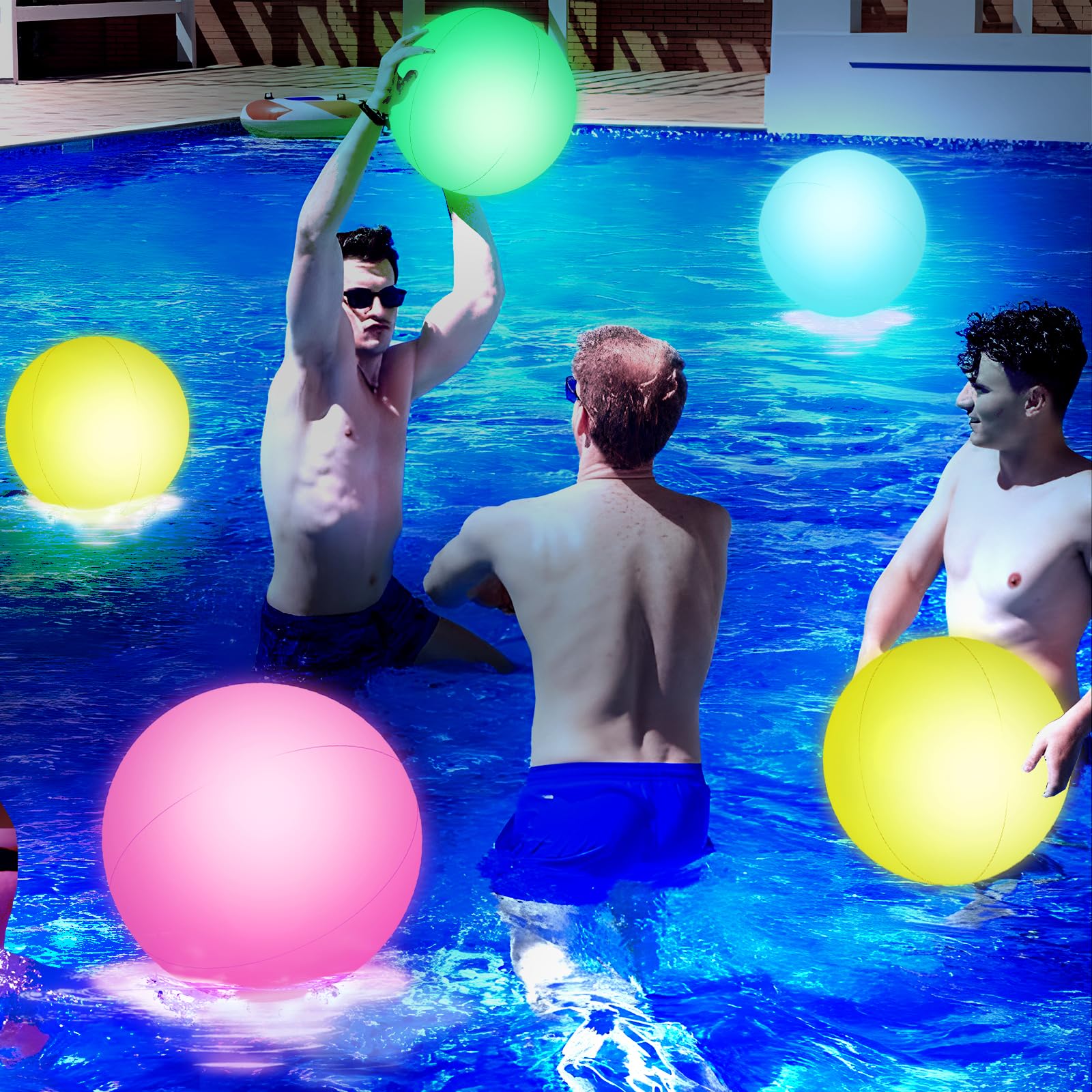 4 bolas de playa iluminadas, bolas de piscina brillantes de 12 pulgadas con control remoto LED para fiestas de verano, decoración de piscina 6