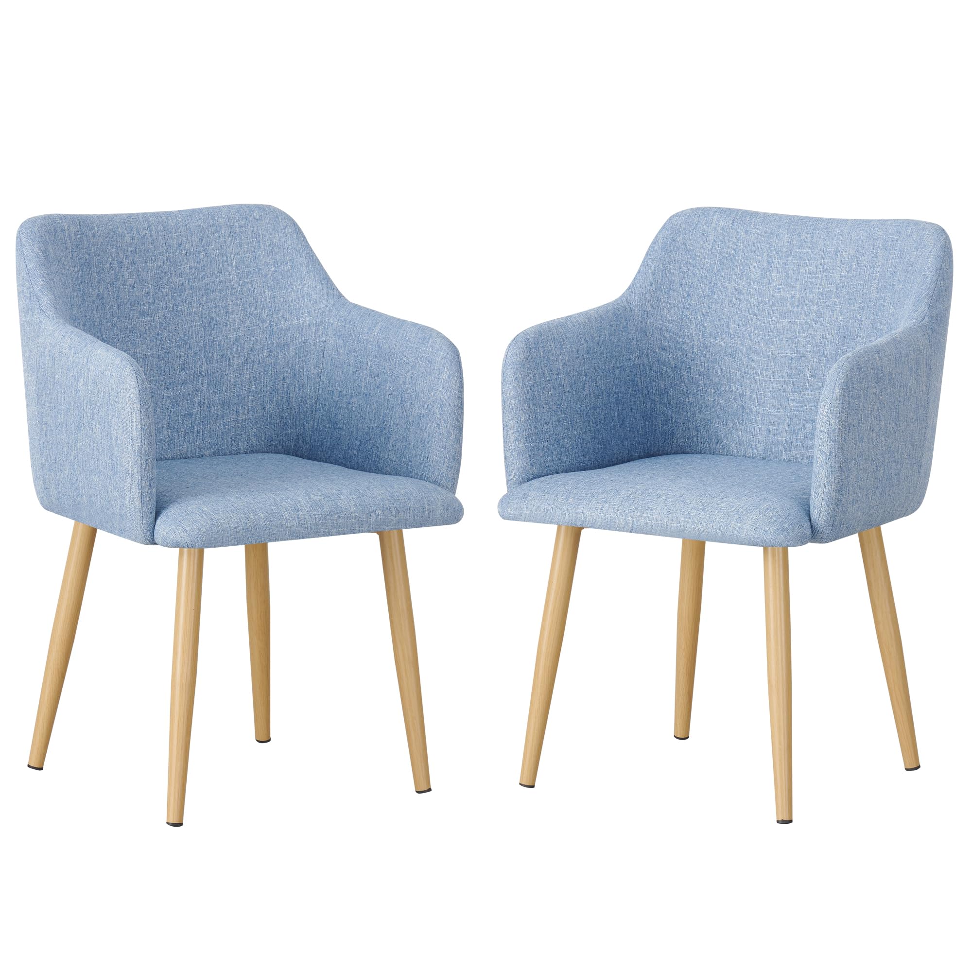 MOF Vanity Chair for Dressing Table, Bedroom or Living Room – Compact Fabric Tub Armchairs with Padded Seat & Metal Legs – Upholstered Small Bedroom Chair/Reading Chairs (2, Light Blue)