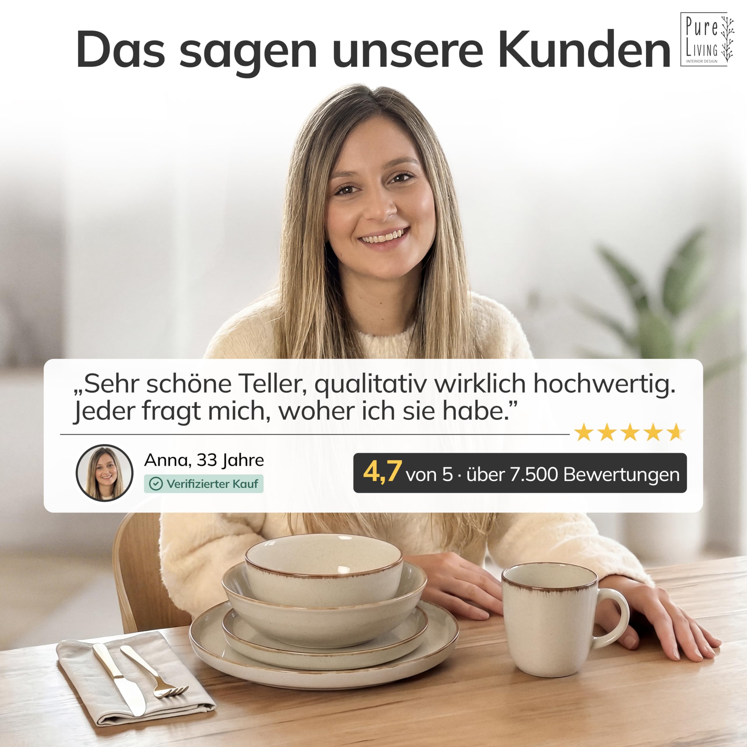 Steingut Geschirrset 6 Personen Rustic 24 tlg. TESTSIEGER, Tafelservice Beige