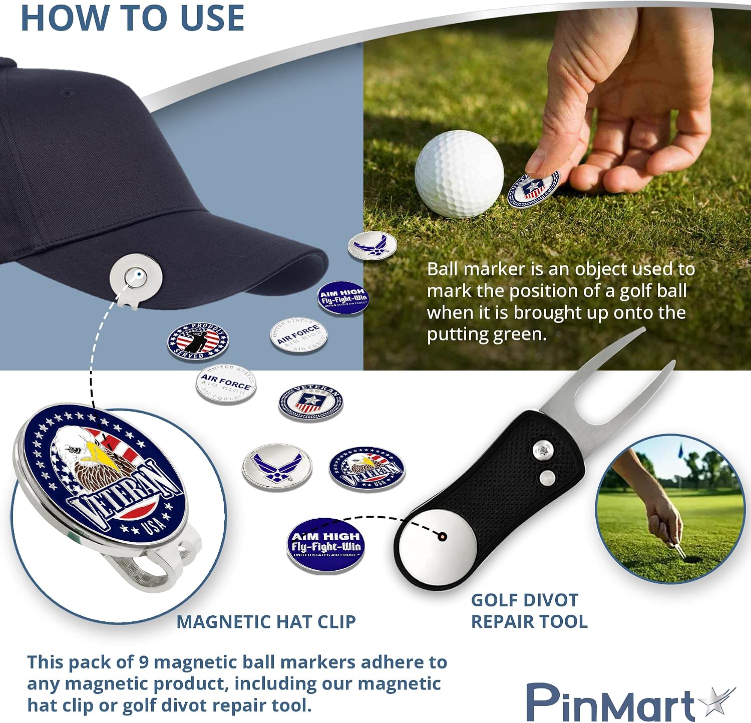 PinMart US Veteran Pack of 9 Magnetic Golf Ball Markers - Accessories image 5