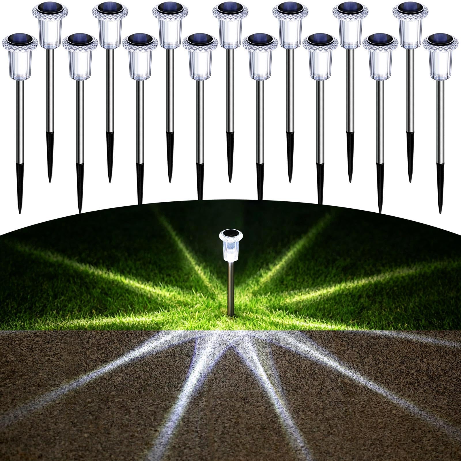 DenicMic Solar Pathway Lights Outdoor Waterproof Cold White LED 15 Pack