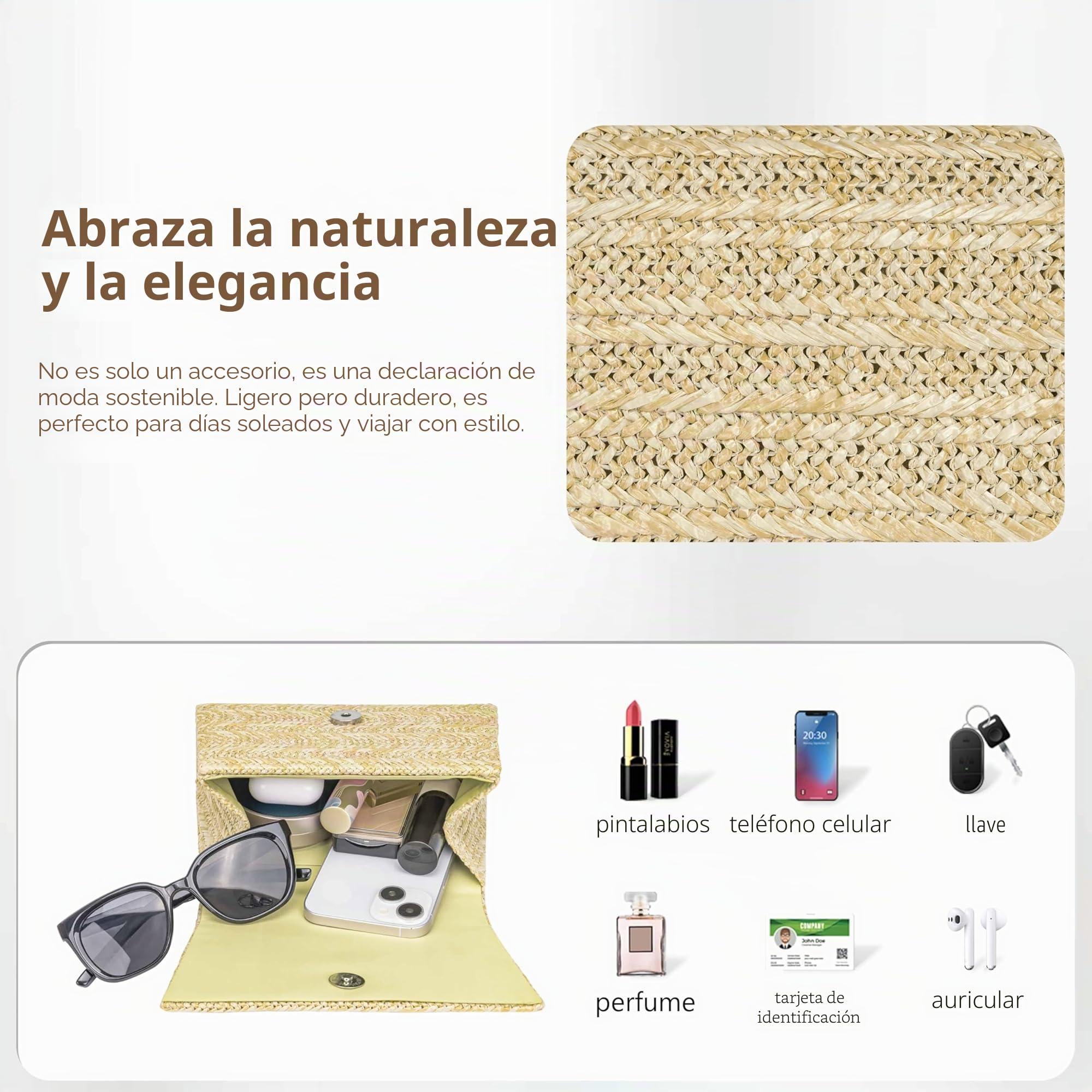 Larcenciel Bolso Mujer Paja, Boho Bolsos Mujer Verano Playa con Cadena, Elegante Rafia Clutch para Verano, Bodas, Vacaciones