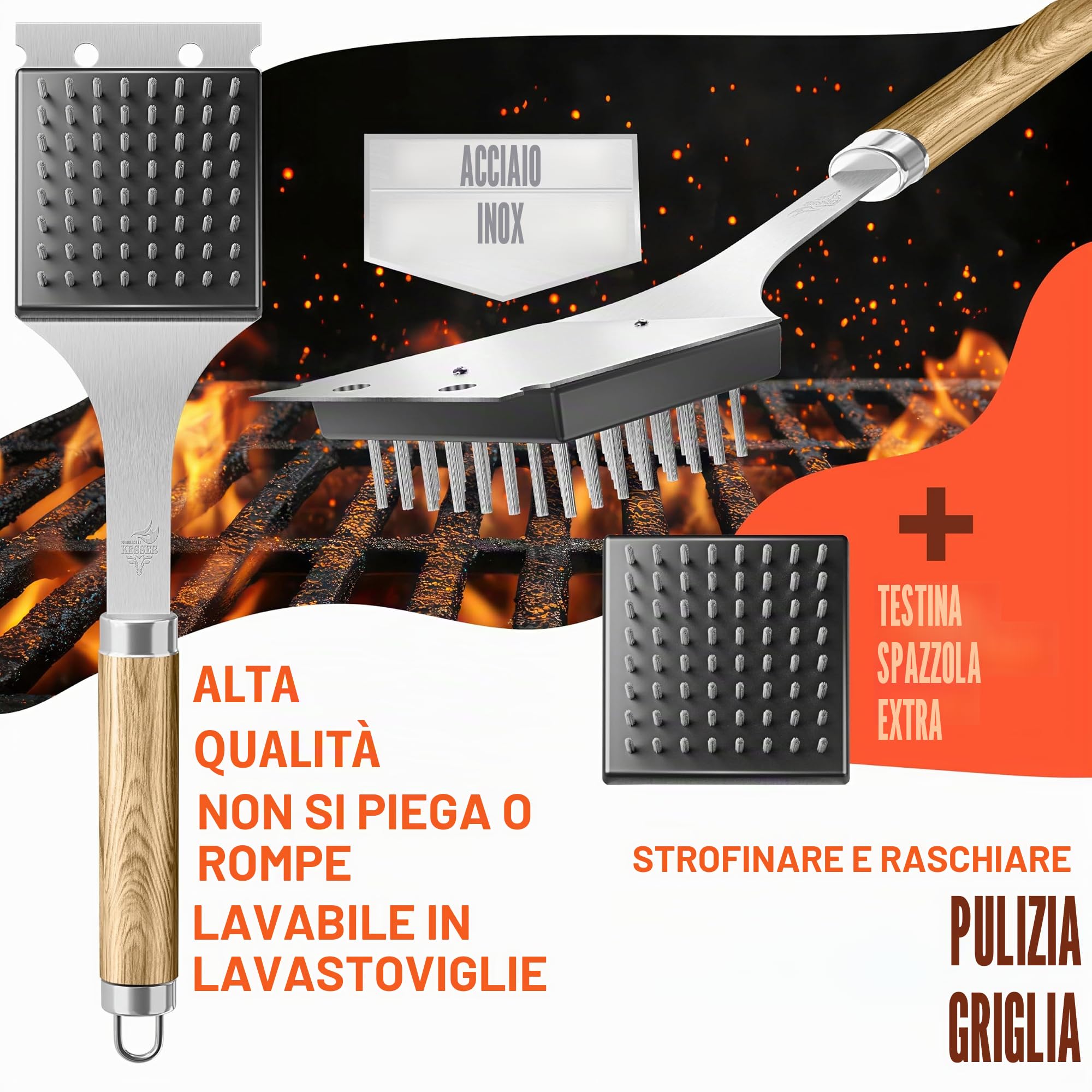 KESSER® Set di posate per barbecue, 37 pezzi, accessori per barbecue in acciaio inox, con pinza, paletta per barbecue, spatola 4 in 1, forchetta per barbecue, spiedino, termometro, cavatappi