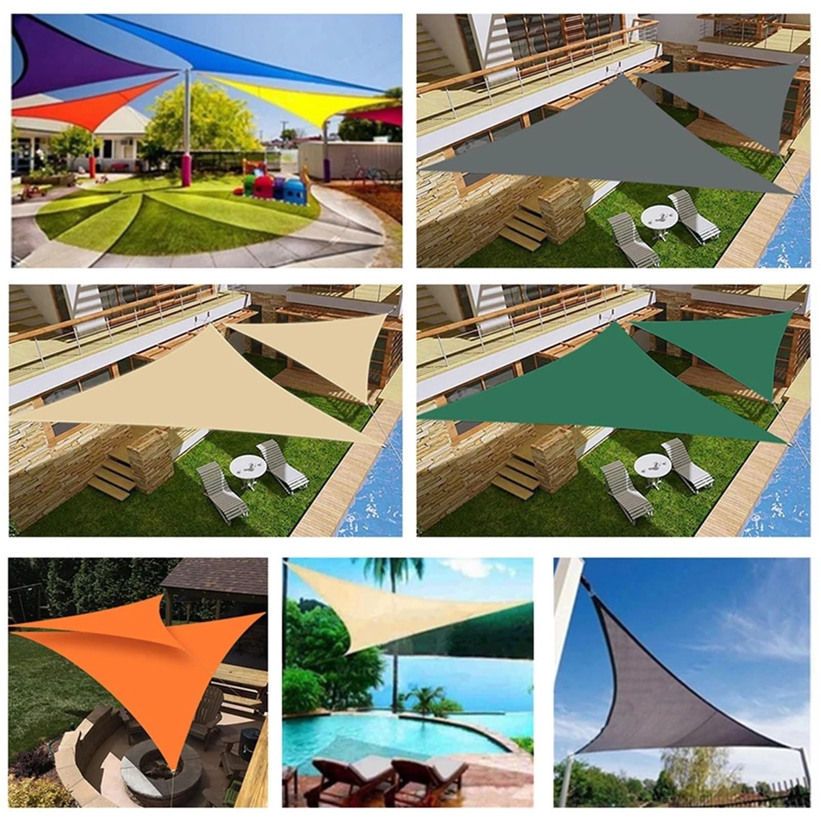 Sonnensegel Dreieckig 4 Größe 9 Farbe Wasserdicht Grau Schwarz Dreieck Sonnensegel Baldachin UV Block Unterstände for Outdoor Hinterhof Markise Garten(Sand and 24pc,300x300x300cm)