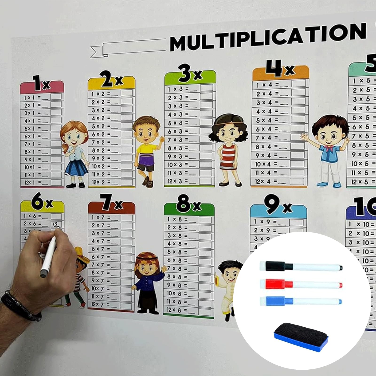Tableau De Multiplication Ardoise Magique Pour Enfants - 31,5x15,75 Pouces - Éducatif, Réutilisable, Effaçable à Sec - 8
