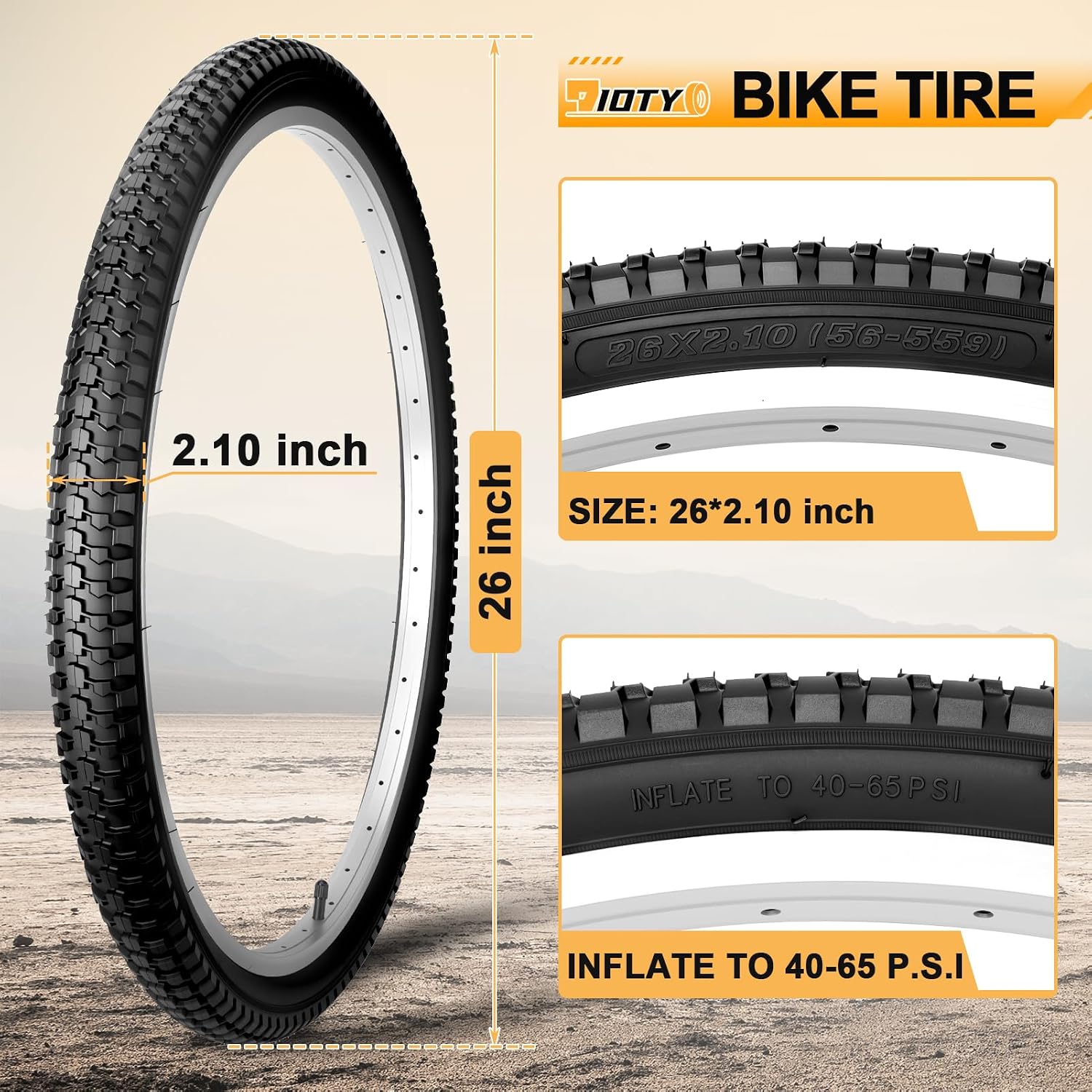 2-PCS 26 inch Mountain Bike Tires Set, 26x2.10 56-559 Folding Beach Cruiser Bike Replacement Tires and Bike Tubes Schrader Valve Compatible with Levers, Puncture-Resistant Off Road Bike Tires