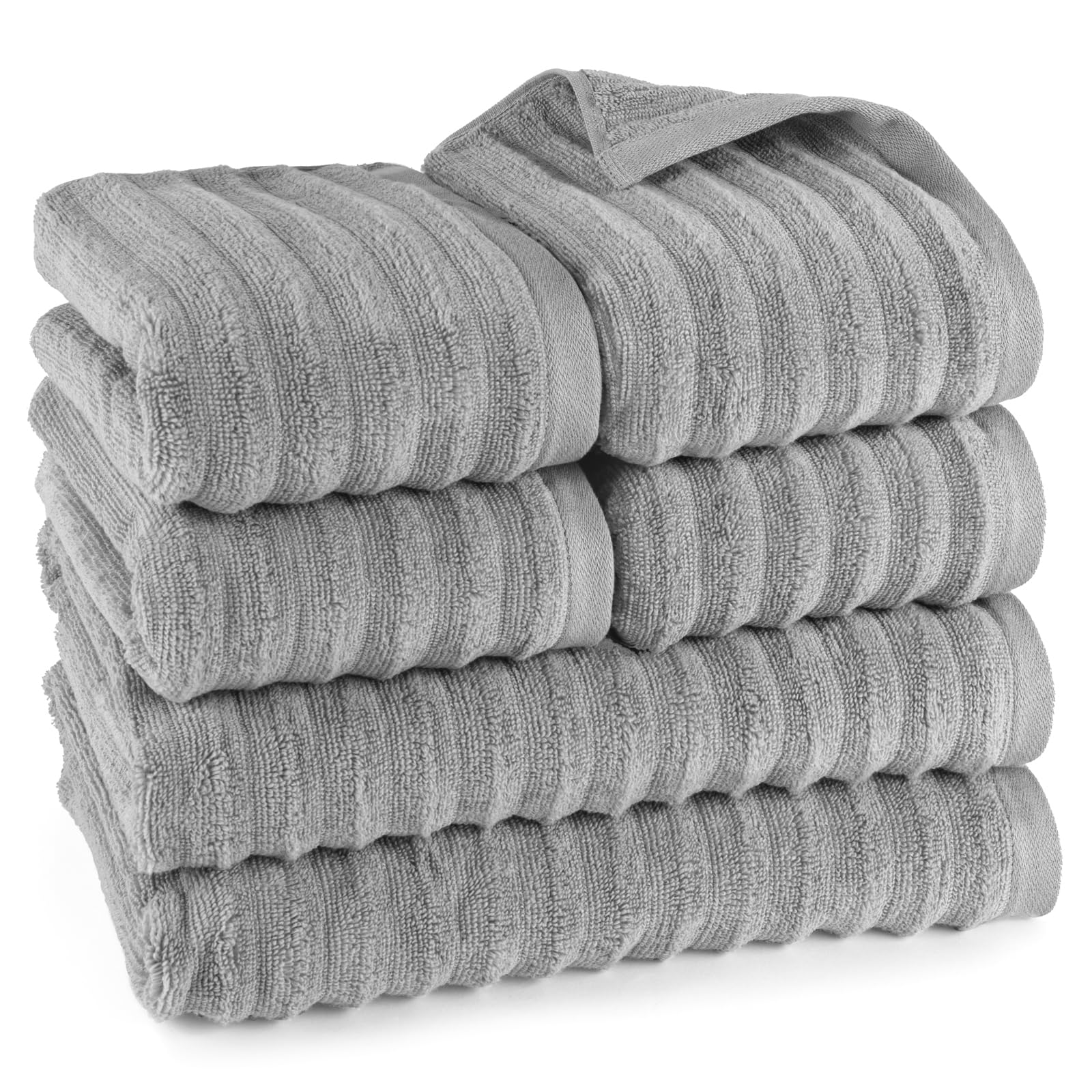 Pure Label 6-TLG. Handtücher Set mit Aufhängeschlaufen aus 100% Baumwolle, saugstark, weich und Oeko-TEX Zertifiziert - 2X Badetuch (70x140cm) 4X Handtuch (50x100cm), Dunkelgrau