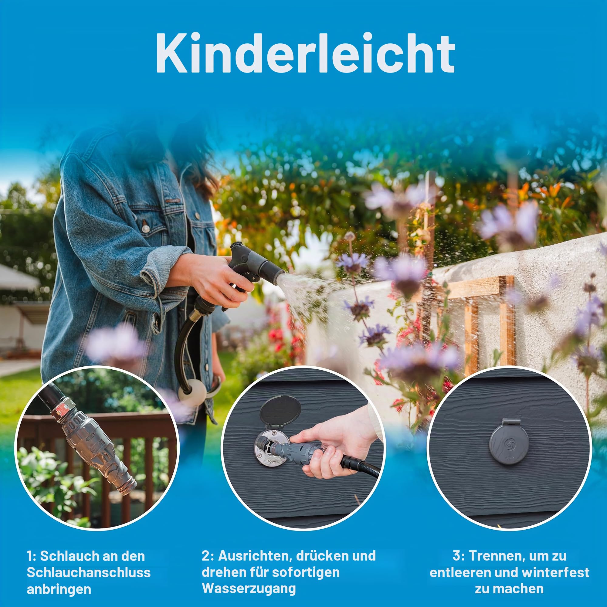 Aquor House Hydrant V1+ Frostfreier Outdoor-Gartenarmatur mit Schnellanschluss und Anti-Siphon, 25,4 cm, schiefergraues Polymer