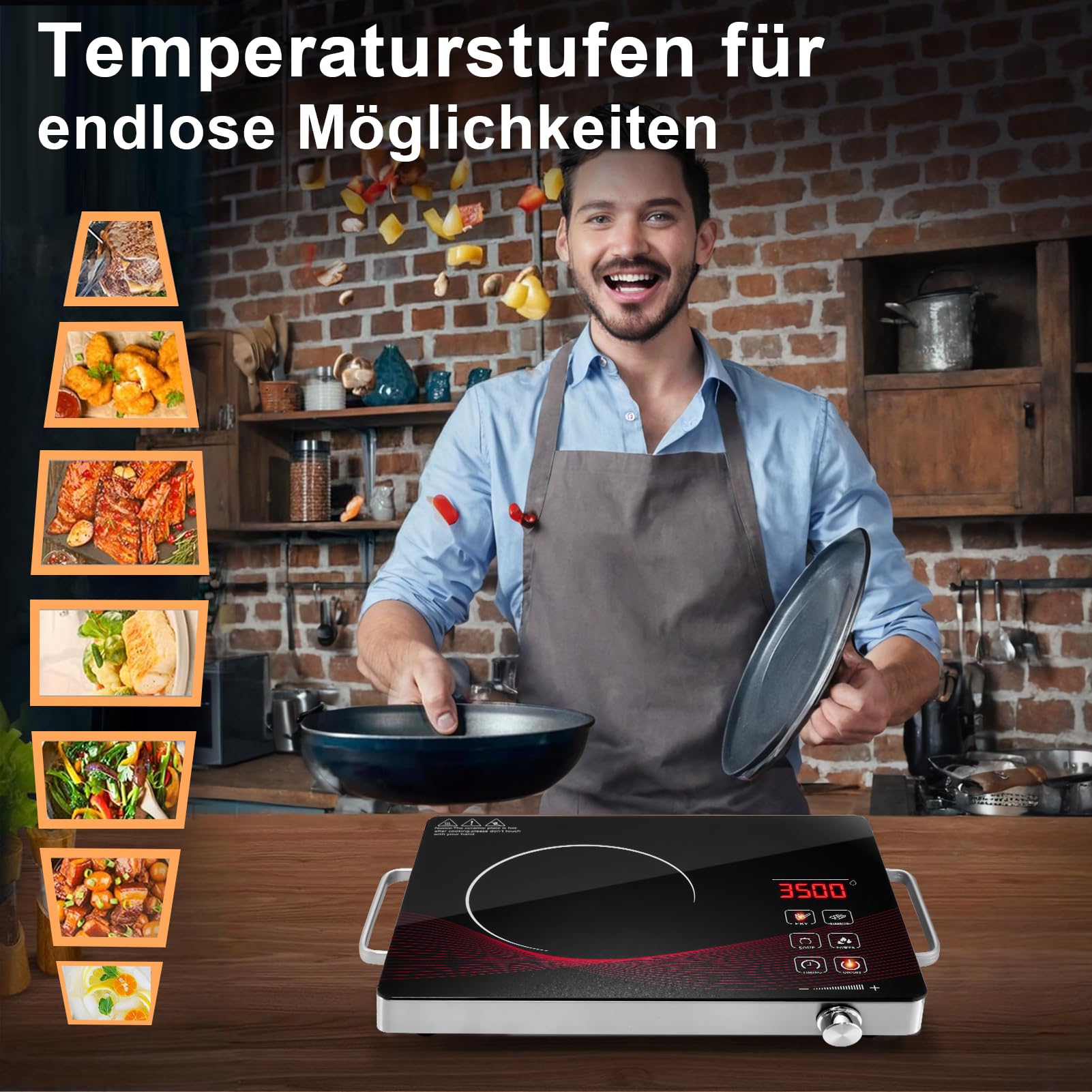 Glaskeramikkochfeld Infrarot Keramik-Herdplatte 3500W 220V Tragbare Einzelkochplatte Touch-Steuerung Timer
