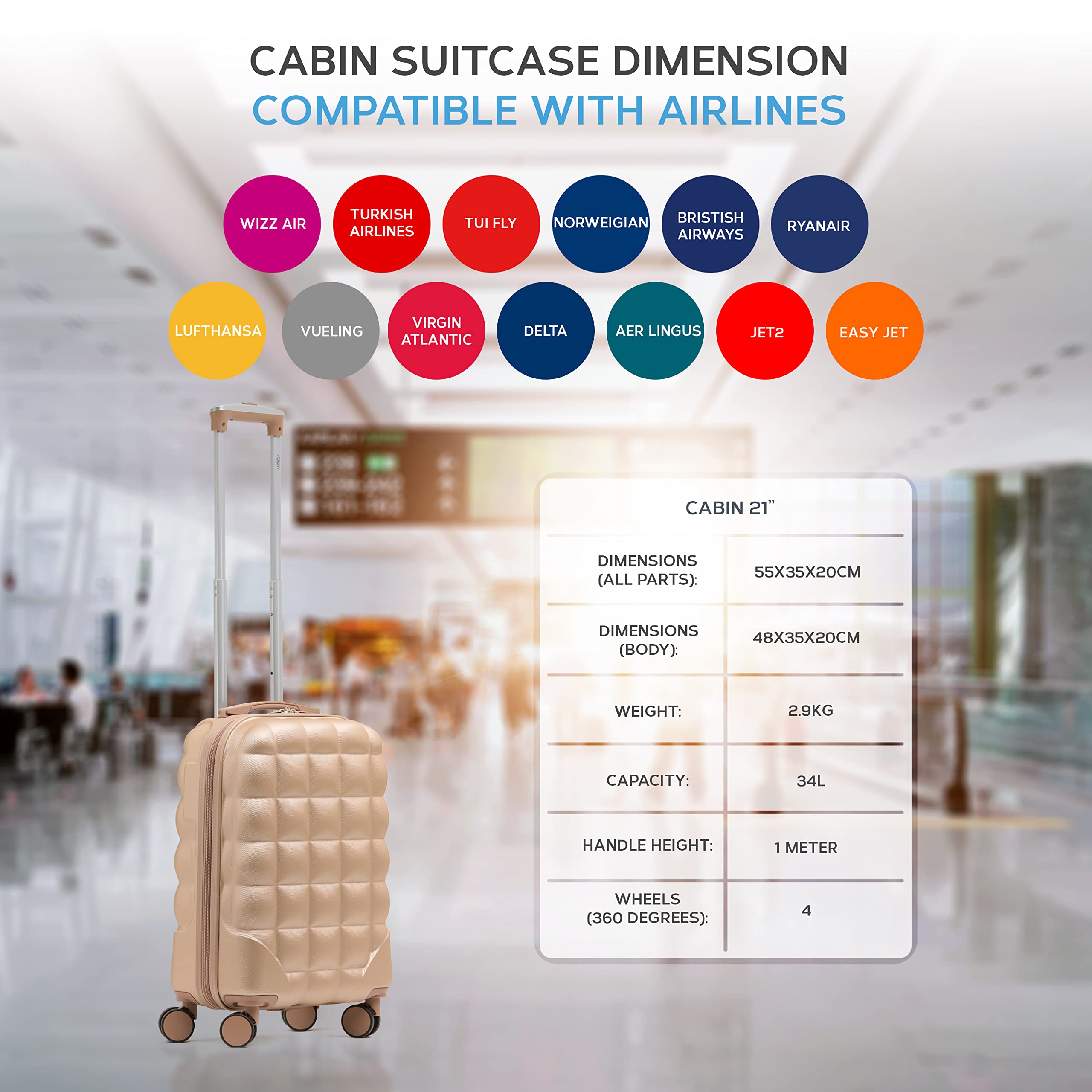 Flight Knight Bubble Suitcase Ryanair easyJet Jet2 Approved 8 Wheel Hardcase Suitcases Cabin or Medium & Large Check-in Sizes