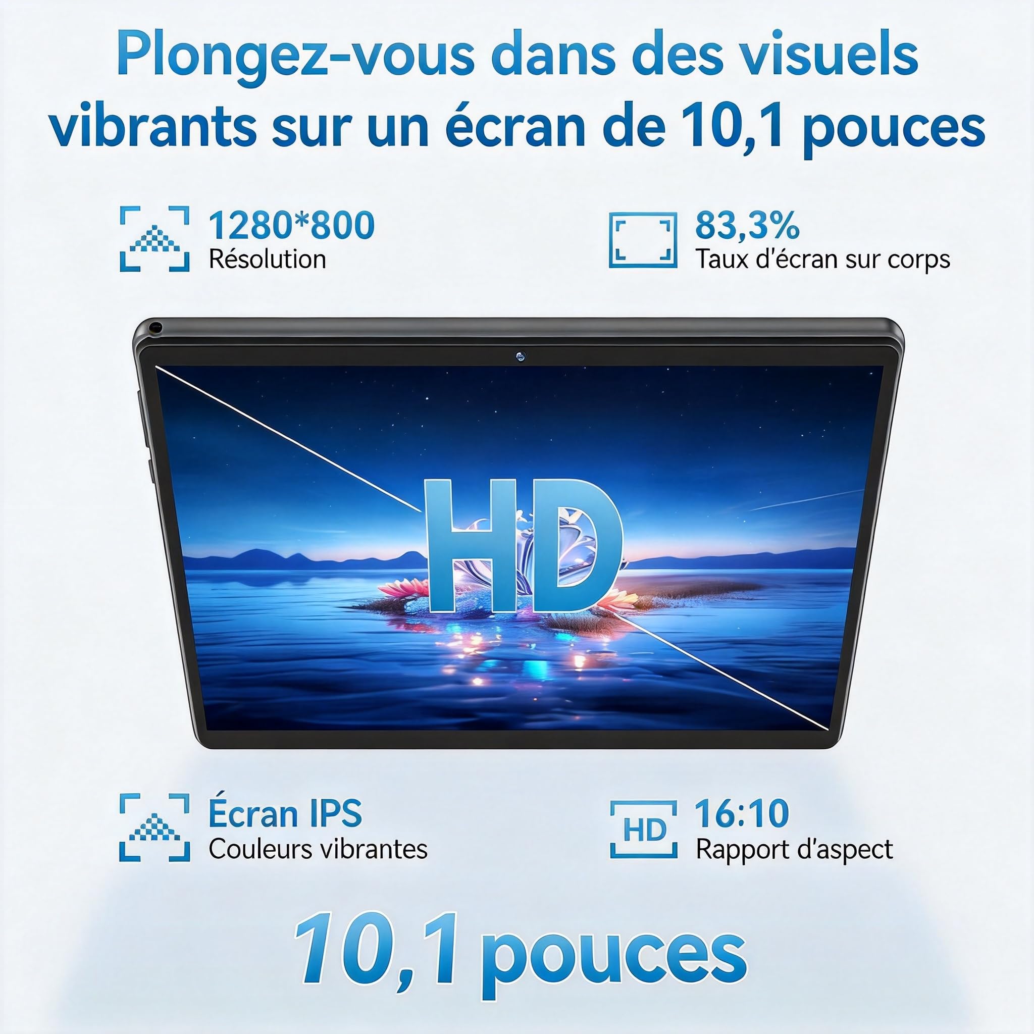 Tablette Android 15 10.1 Pouces Gris, 6GB RAM (jusqu’à 18GB) 128GB, Octa-Core T30, Écran IPS HD, Batterie 6000mAh, WiFi Double Bande, GPS, Déverrouillage Facial, Bluetooth, USB-C, TF 1TB