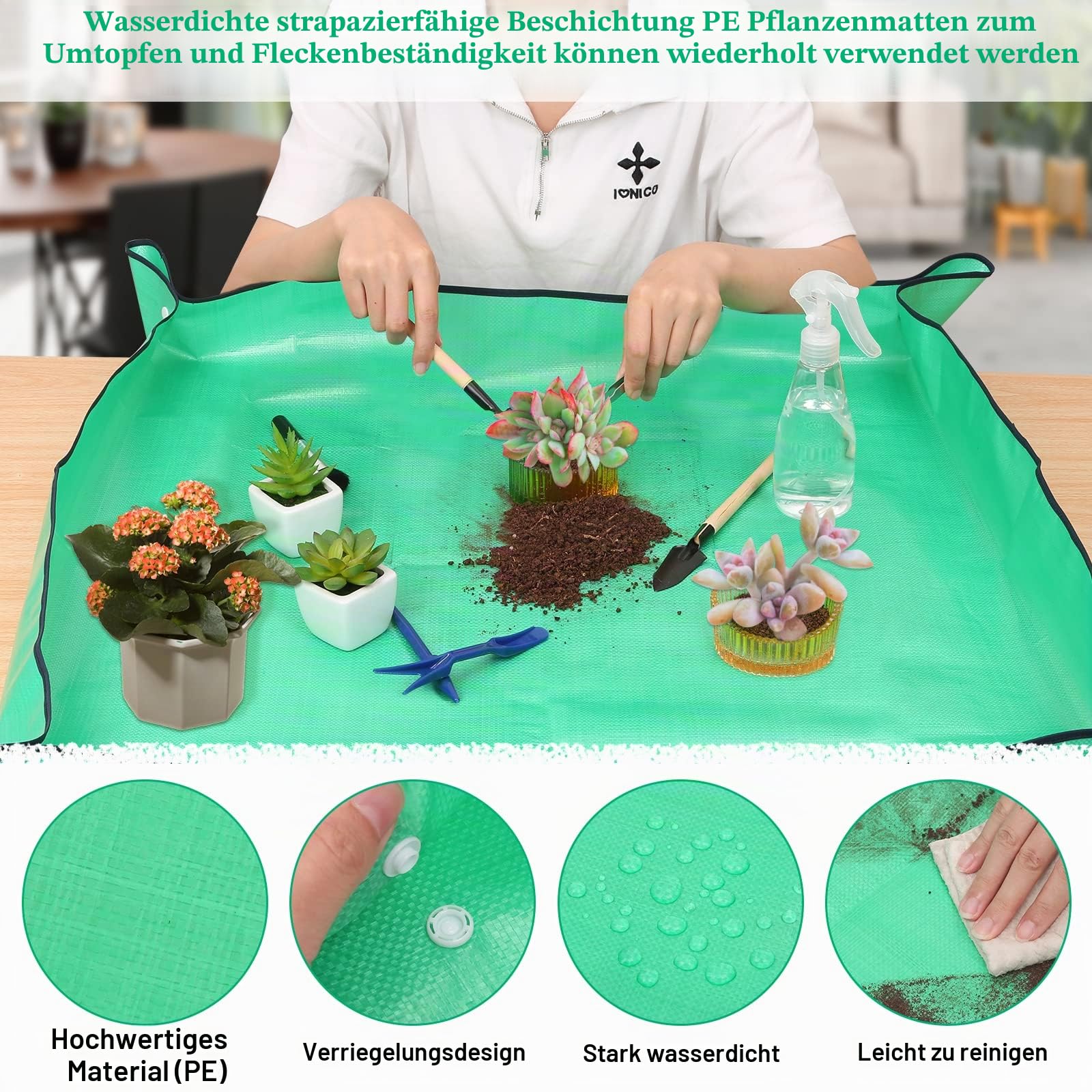 Pflanzen-Umtopfmatte für Garten, 2 Stück, wasserdichte Blumenmatte, faltbare Pflanzenmatte, Blumentablett mit 6 Mini-Gartenwerkzeug-Set für Pflanzenliebhaber, Gartenarbeit