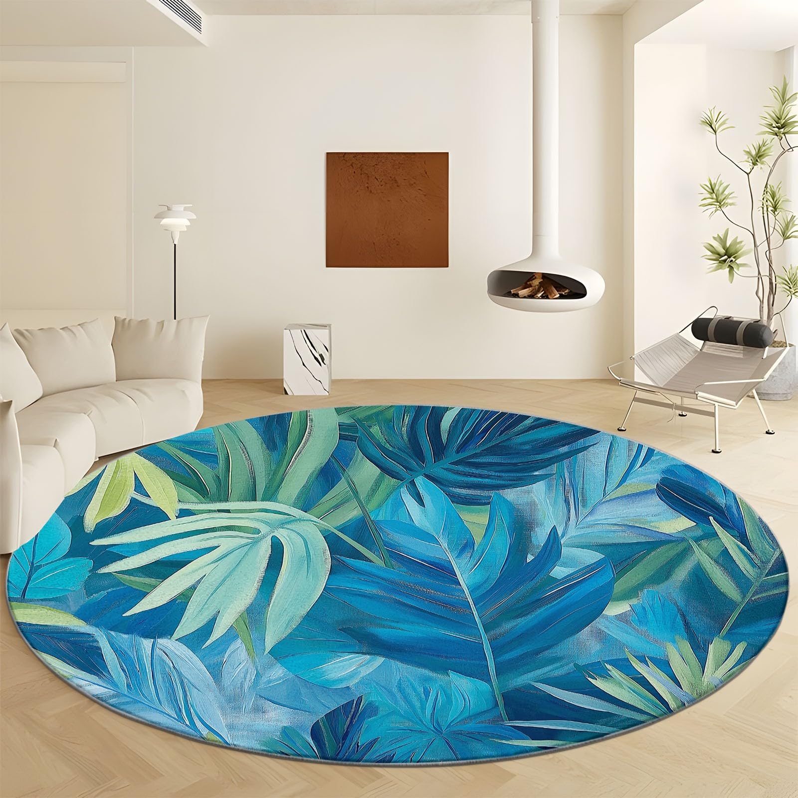 Amazon.com: Round Area Rug 7x7ft Tropical Leaves Painting Non-Slip