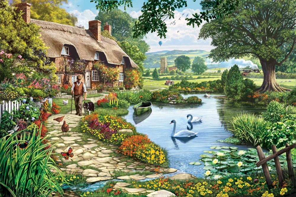 Amazon.com: Posterazzi Cottage by the Lake Poster Print by by