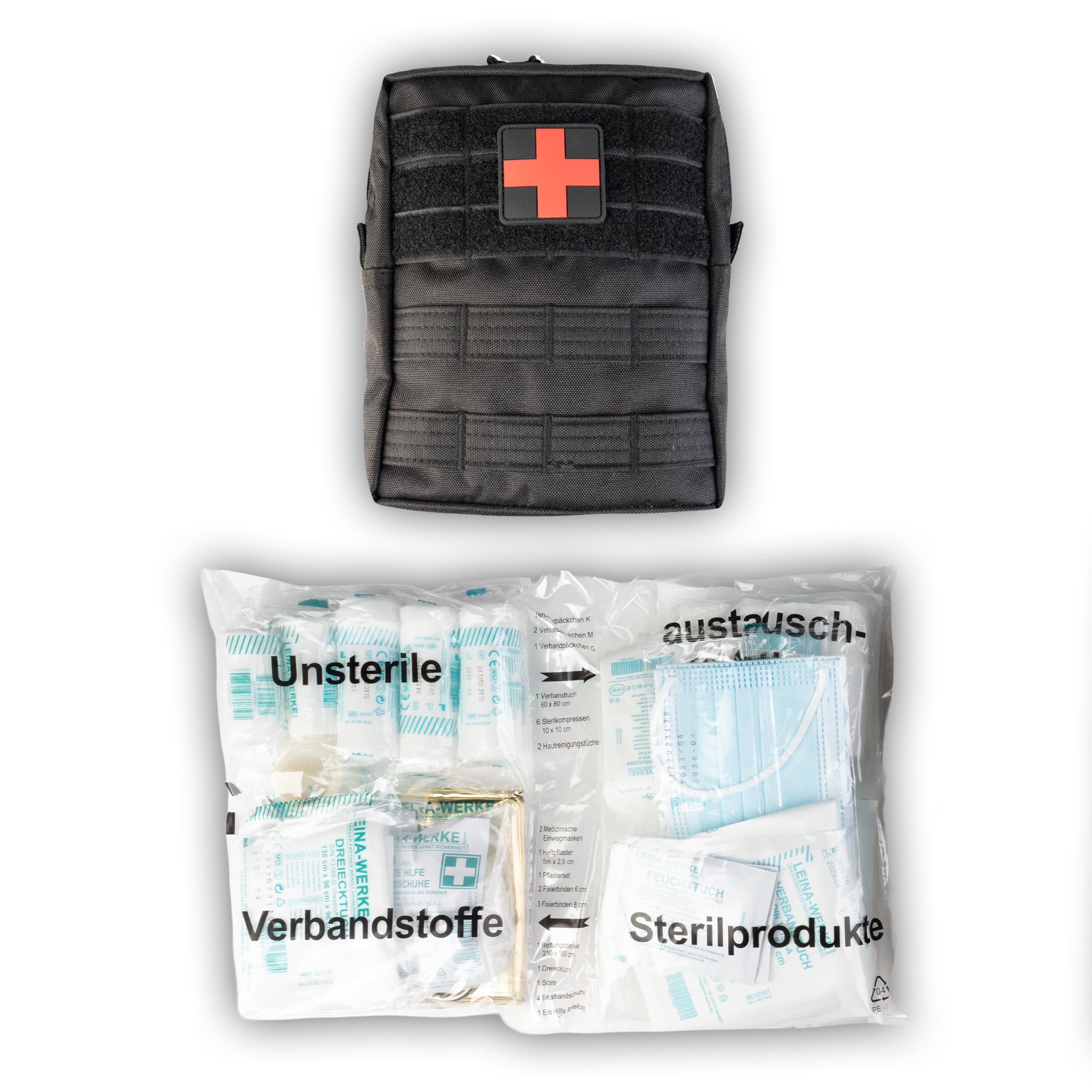 Miltec New Leina, Kit Primo Soccorso Tattico Grande con attacchi Molle, 43 Pezzi, First Aid (Nero)