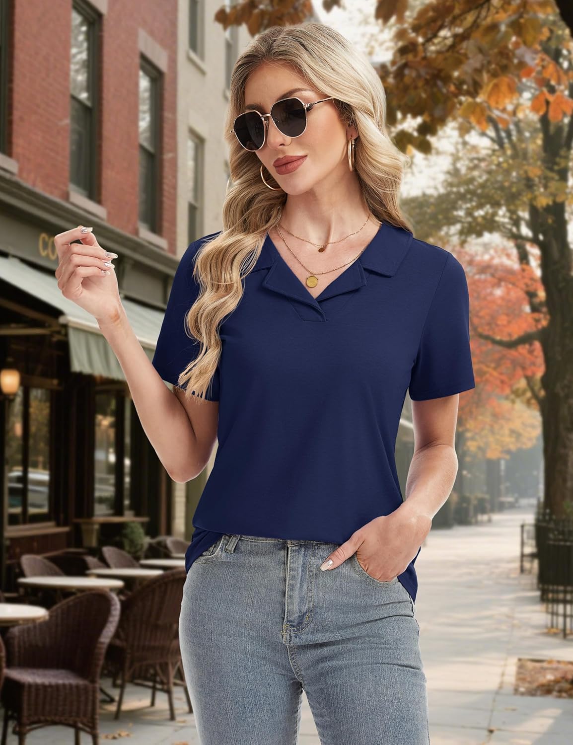 YUCOLEN Womens Polo Shirts V-Neck Lapel Collared UPF 50+ Short Sleeve Tee Business Casual Tops Trendy Summer Work Shirt - Image 6