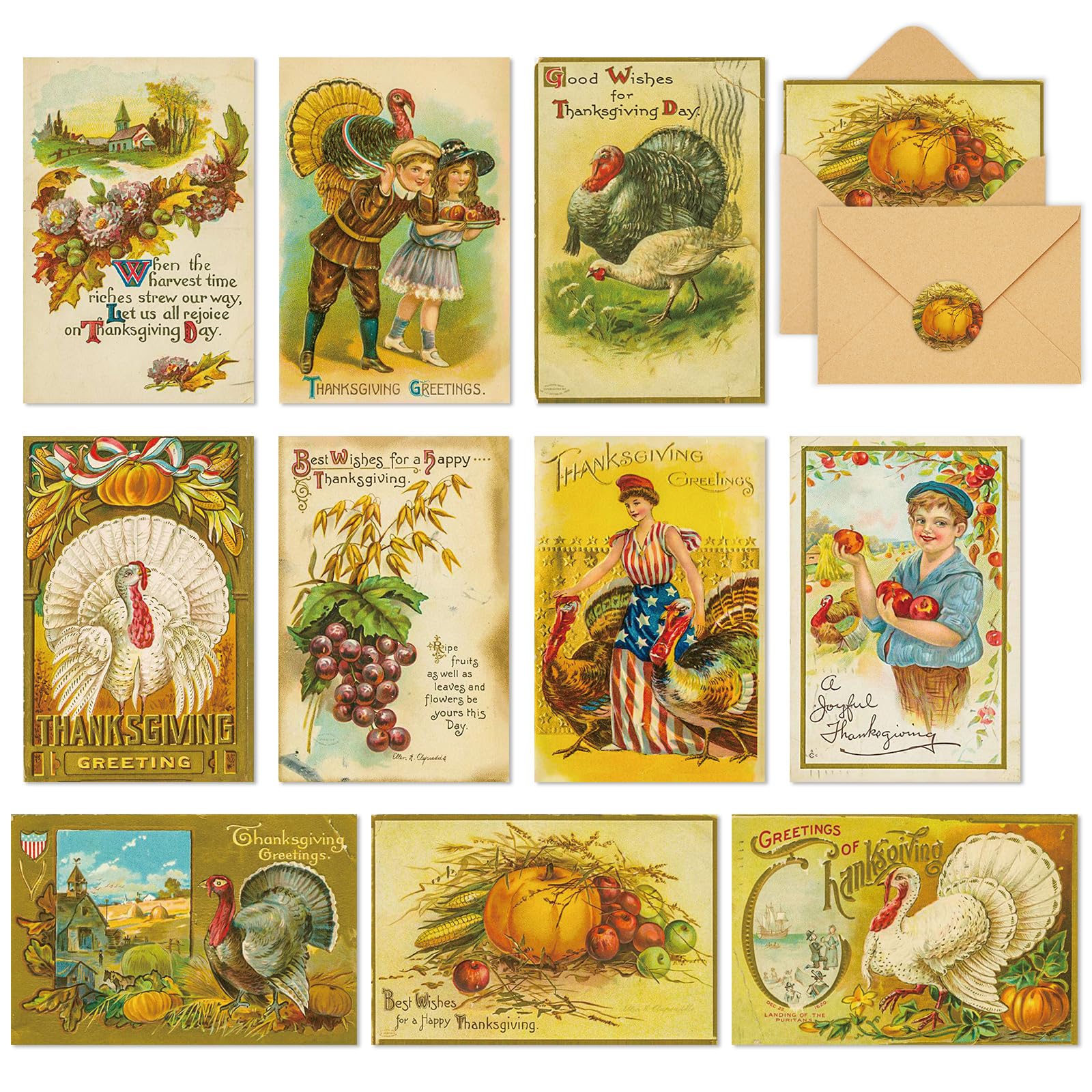 Whaline 40 Pack Thanksgiving Greeting Cards Vintage Fall Cards with Envelopes Stickers Retro Autumn Thankful Note Cards for Wedding Baby Shower Harvest