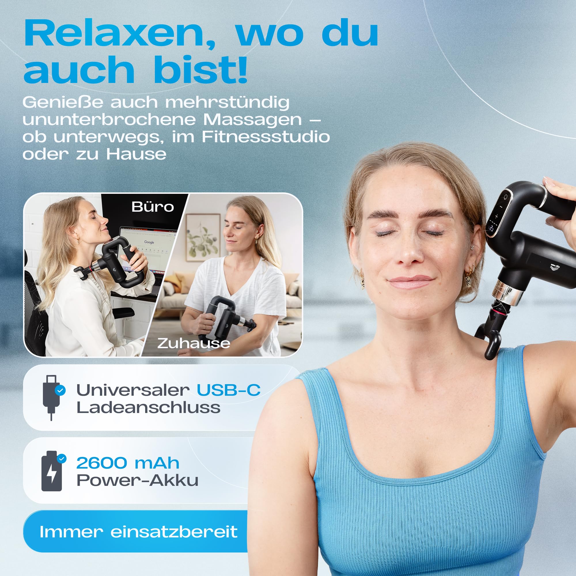 Massagepistole mit Gurt & Kühlkopf – Massage Gun Rücken, USB-C