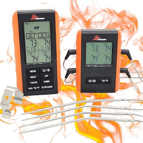 BBQ Dragon Termómetro digital inalámbrico de lectura instantánea Termómetro de alimentos para cocinar Cocina apta para horno con 4 sondas