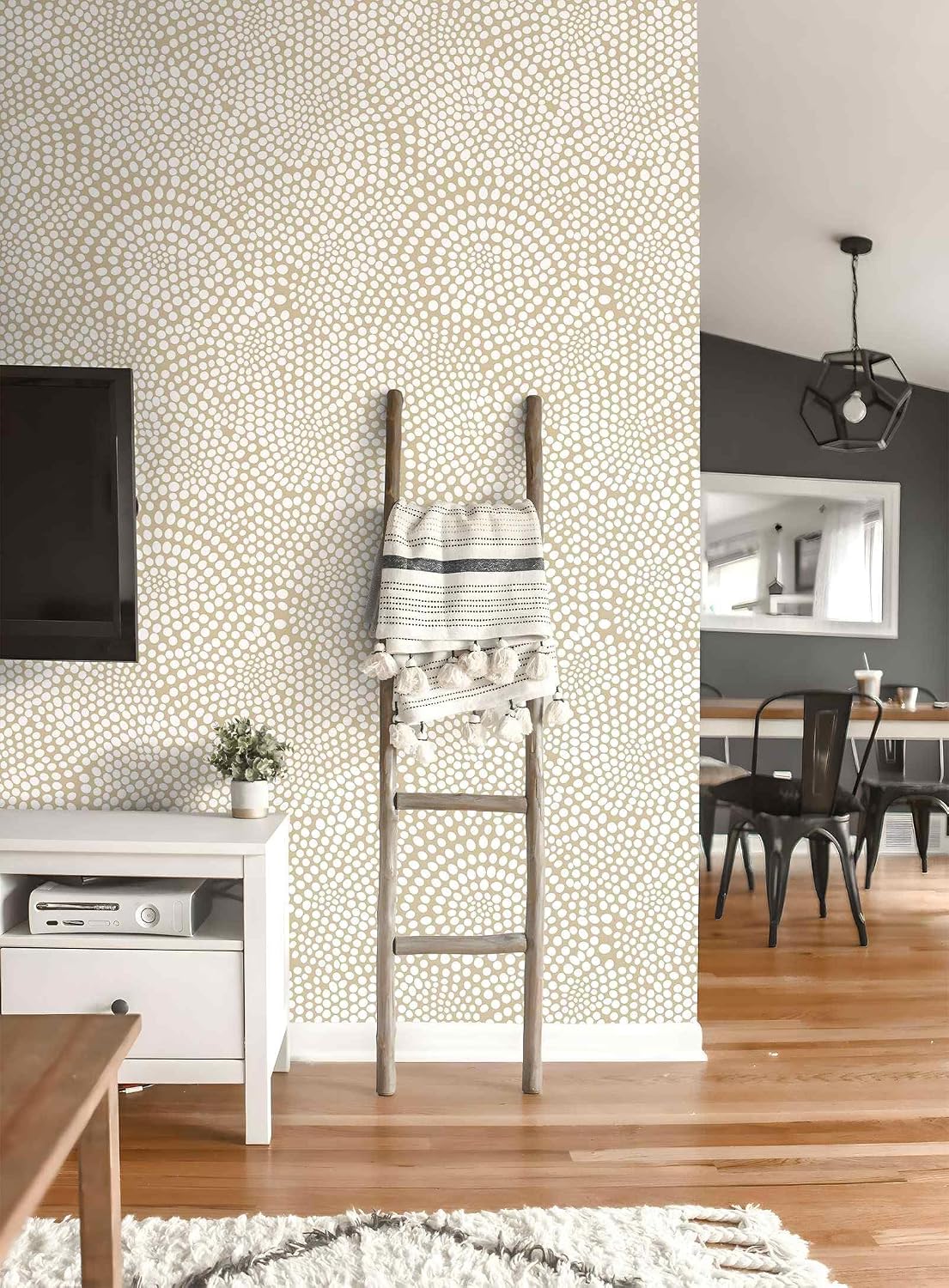 Moire Dots,Modern Dotted Wallpaper, Bohemian Contact,Modern Dotted Neutral (Beige & White) Peel and Stick Wallpaper for Home Decor | 17.7" x 236", Self-Adhesive, Waterproof Vinyl
