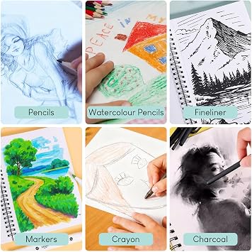 STATIONERY ISLAND Sketchbook Spiral Bound 60 Sheets A5 160gsm Premium Drawing Paper for Sketching, Drawing & Painting Sketch Pad Art Book for Pencils, Charcoal