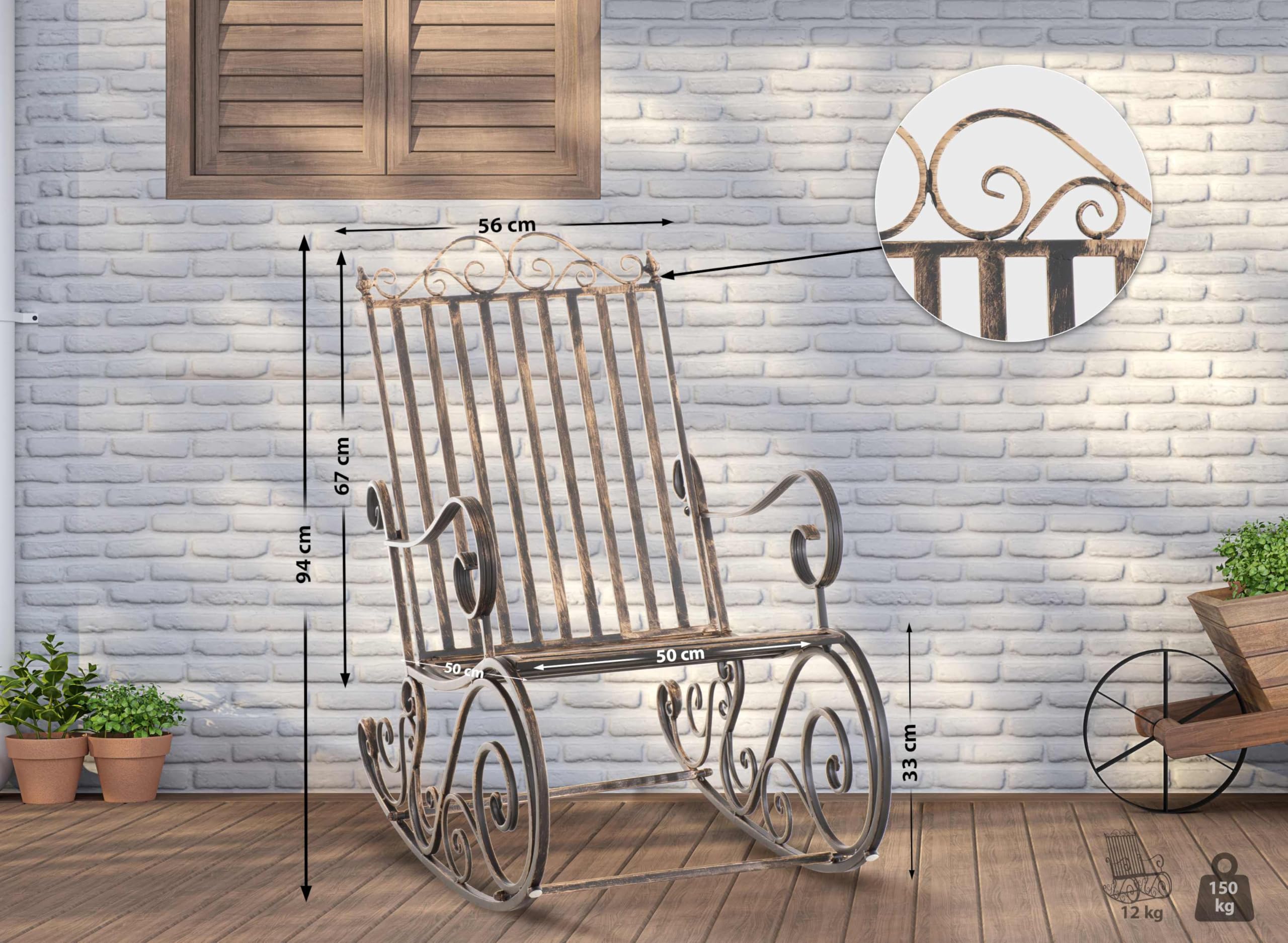 Sedia A Dondolo Smilla Stile Rustico Nostalgico I Sedia A Dondolo Classica in Ferro I Sedia A Dondolo Design, Colore (BRONZO)