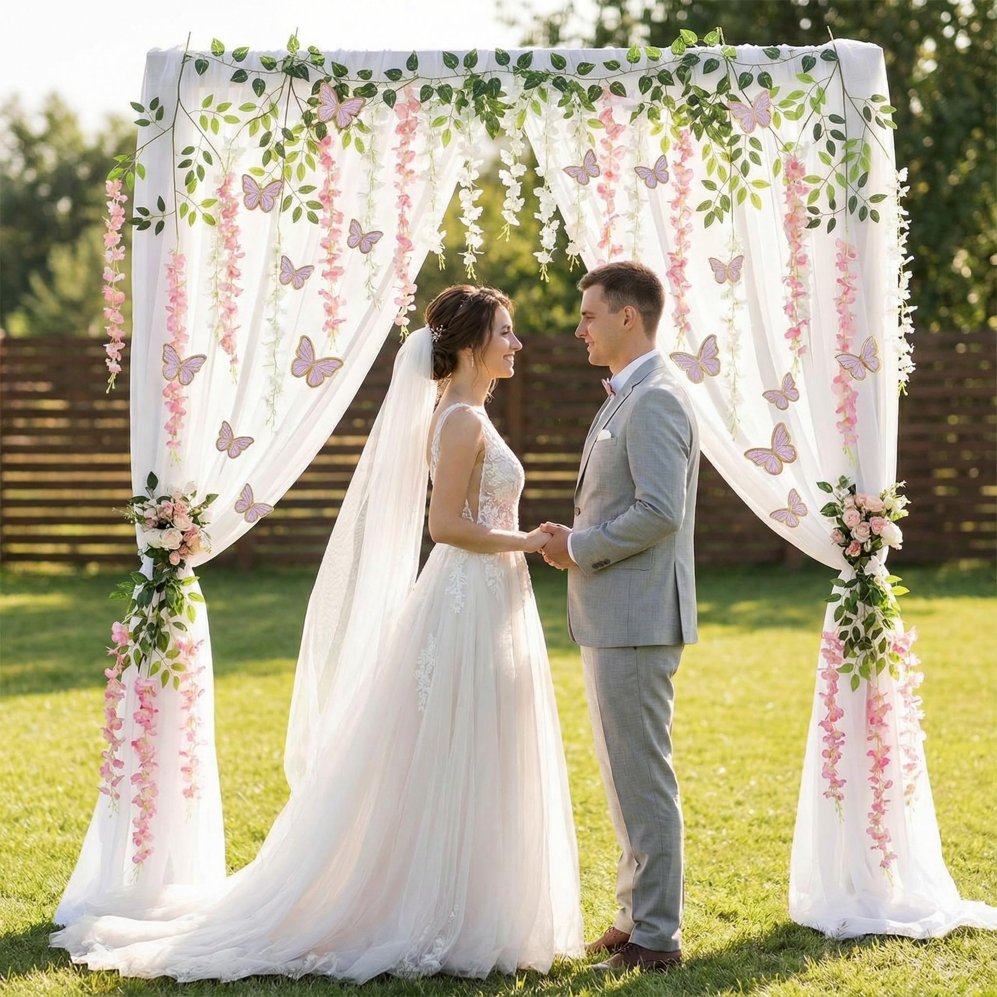 Canlierr 58 Pcs Fairy Party Garland Decoration Artificial Wisteria Hanging Flowers Garland 3.6 Feet Vine Rattan Ivy Greenery Butterfly Decor for Spring Home Garden Wedding Party(Pink, White)