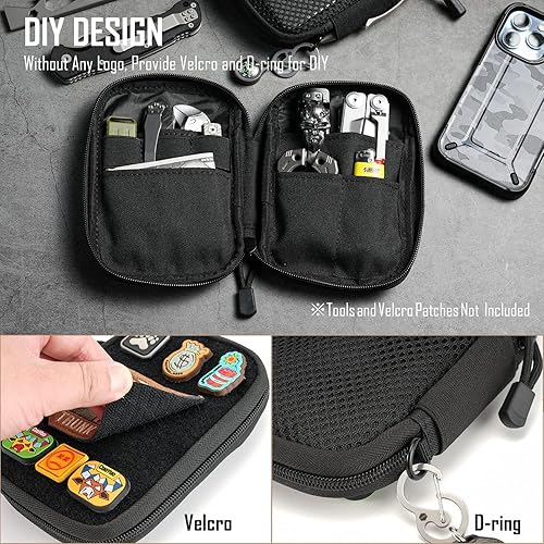 Miniatura 6 de Mighty Pouch - Organizador de bolsillo EDC de nailon con parches y anillo en D, organizador multiherramienta para equipos EDC