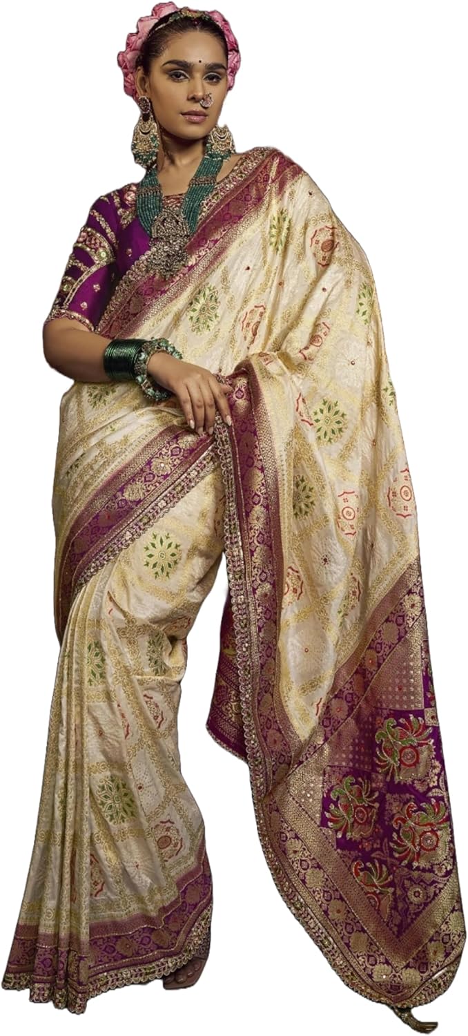 Indian Pure Viscous Dola Handwork Fancy Designer Lace Work Partywear Saree 11659