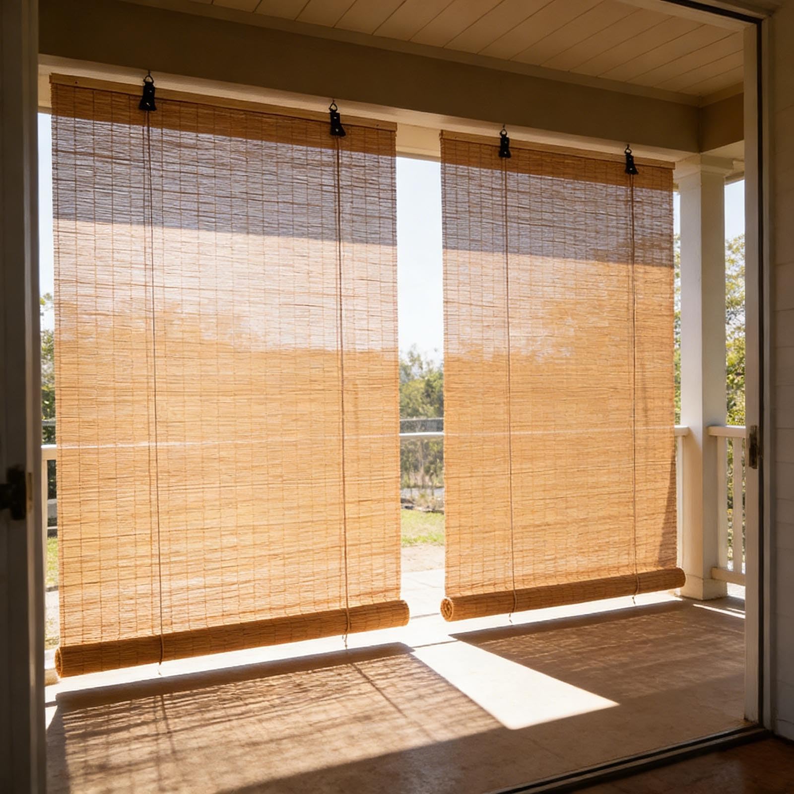 Store Bambou Exterieur Intérieur 70% Occultant 45-180cm Store Enrouleur Roseau Naturel Anti-UV Stores Vénitien en Bois pour Patio/Porche/Jardin Stores Romains Faciles à Installer(W150xH150cm)