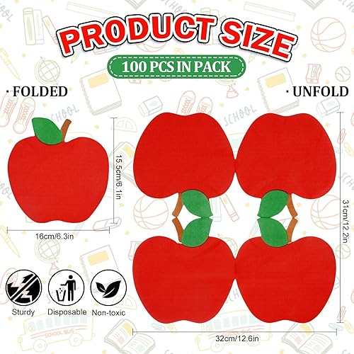 Miniatura 2 de Whaline Paquete de 100 servilletas de papel desechables de manzanas rojas, servilletas de papel desechables para la temporada escolar, servilletas