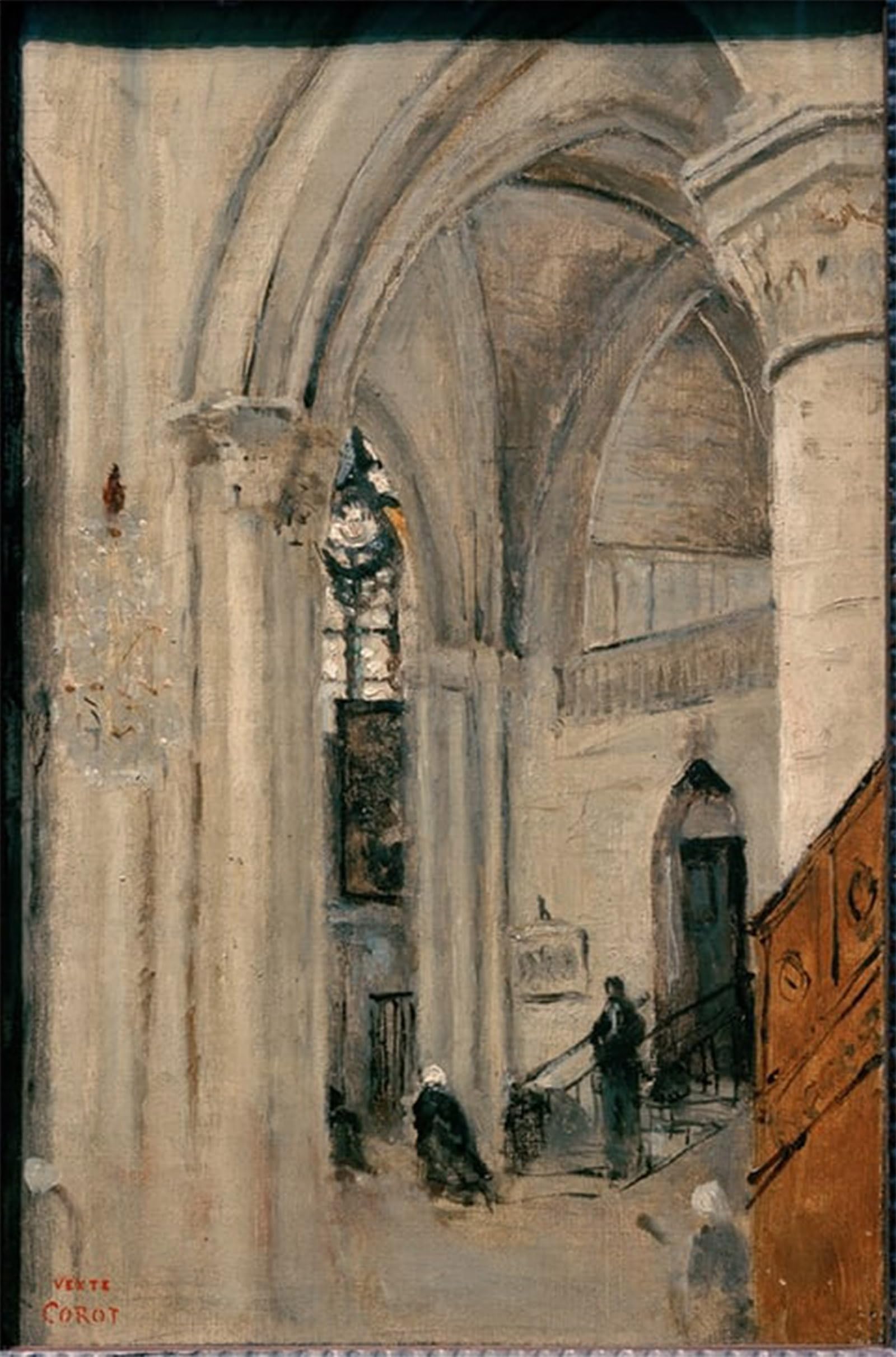 RZHRHJES Famous Painting Poster Art Canvas Print Retro Picture Mantes Kircheninneres by Jean Baptiste Camille Corot Poster Wall Art for Office Decor 60x90cm