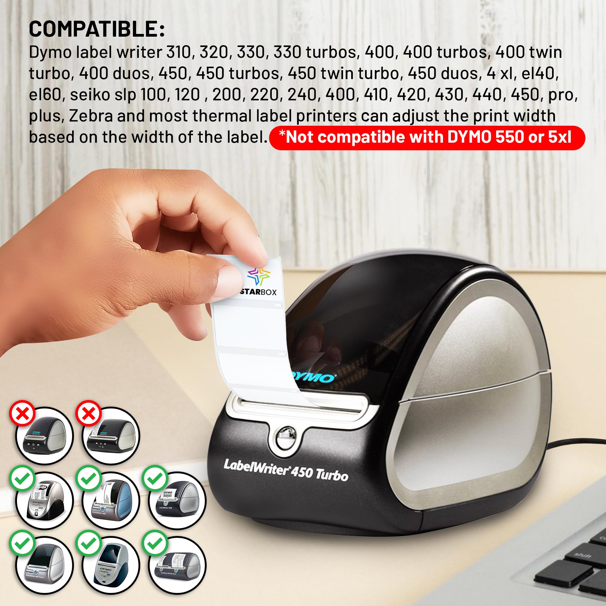 STAR BOX Lot de 10 Étiquettes Compatibles Dymo 11354 Auto-Adhésives 57x32mm pour LabelWriter 450 4XL